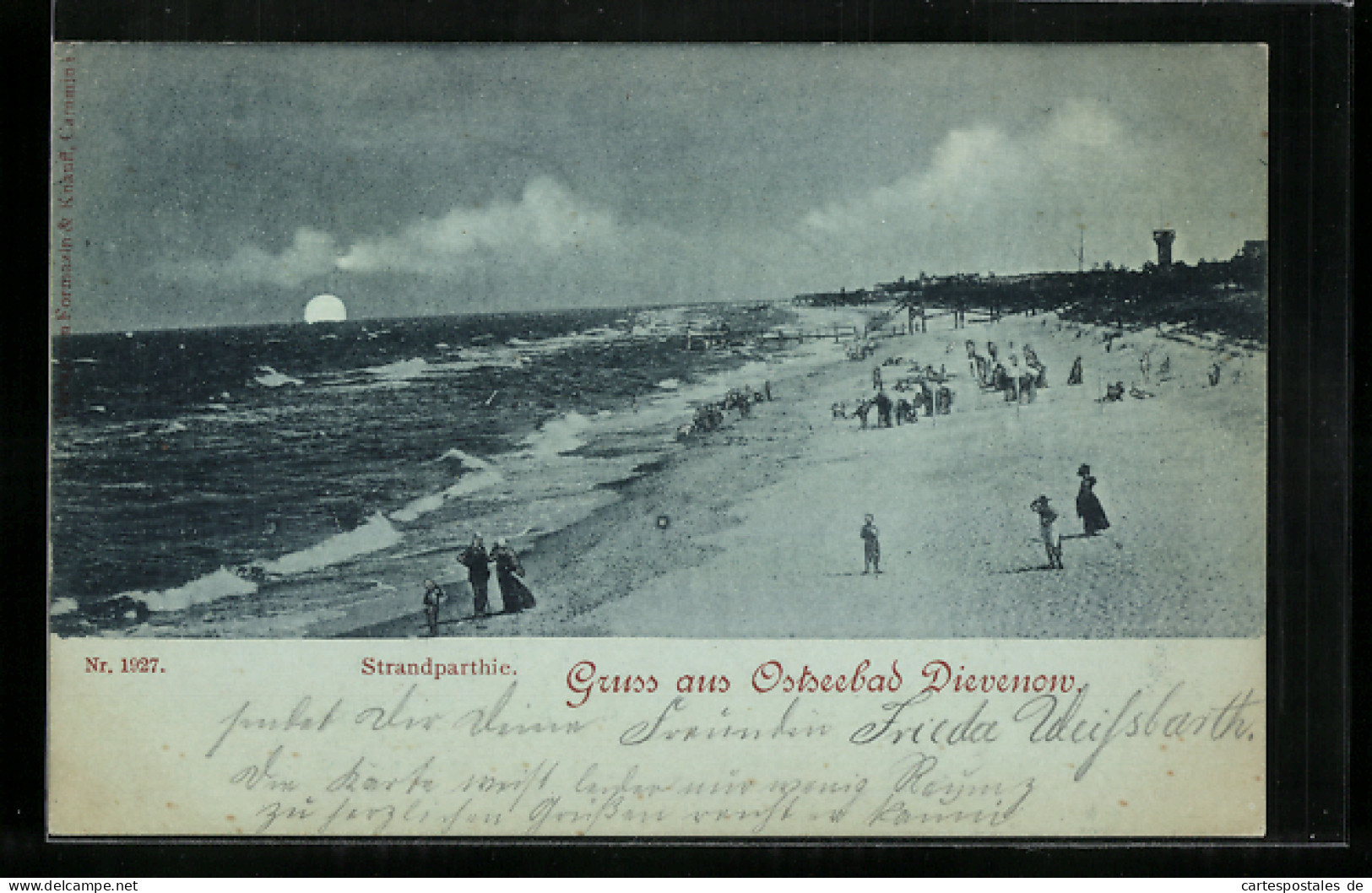 Mondschein-AK Dievenow, Ostseebad, Strandpartie  - Pommern