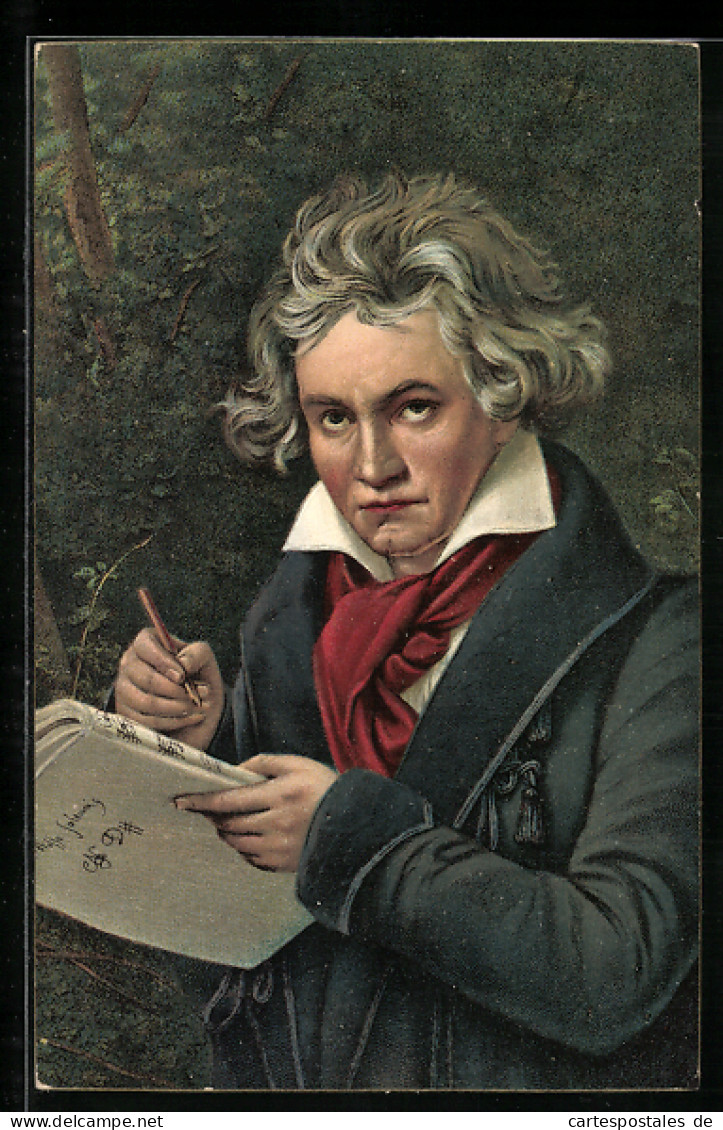 Künstler-AK Portrait Beethovens Beim Komponieren Im Wald  - Artistas