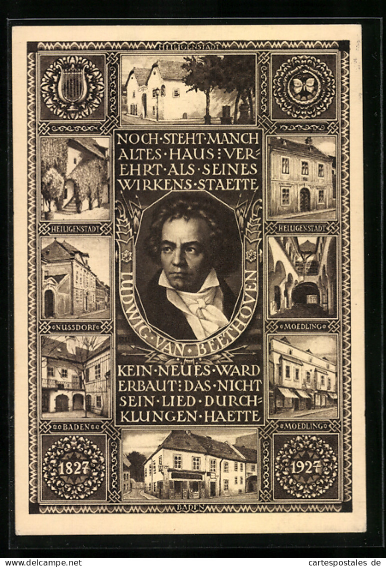AK Häuser Von Ludwig Van Beethoven In Baden, Heiligenstadt, Nussdorf Und Moedling  - Artisti