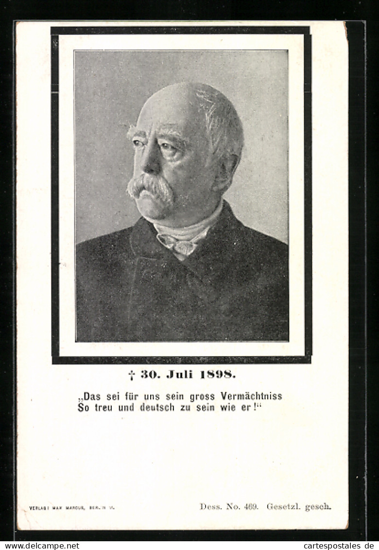 AK Bildnis Von Bismarck, Gest. 30. Juli 1898  - Personajes Históricos