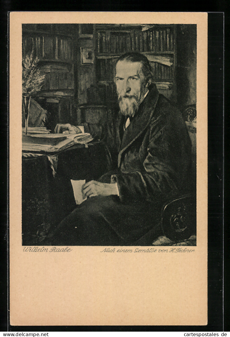 Künstler-AK Wilhelm Raabe, Portrait Am Schreibtisch  - Schriftsteller