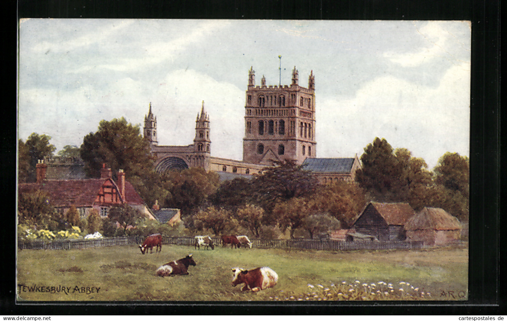 Künstler-AK Sign. A.R. Quinton: Tewkesbury Abbey Und Kuhherde  - Autres & Non Classés