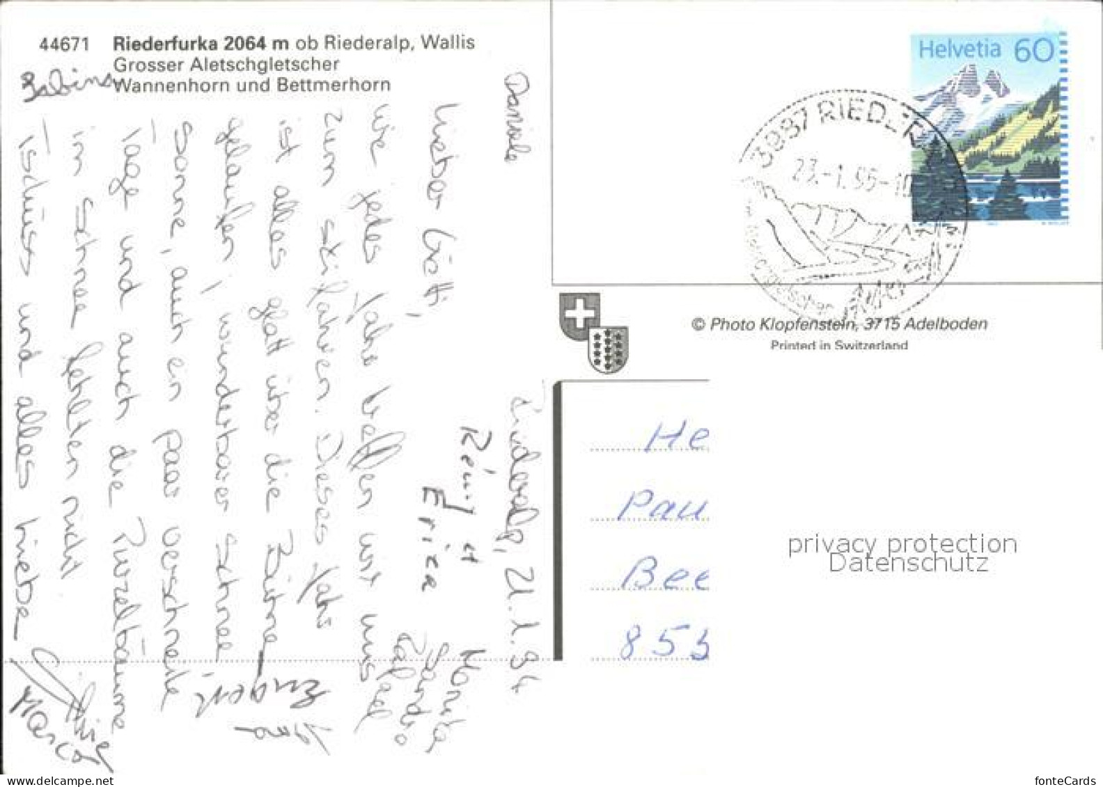 11871466 Riederalp Riederfurka Grosser Aletschgletscher Wannenhorn Bettmerhorn R - Other & Unclassified