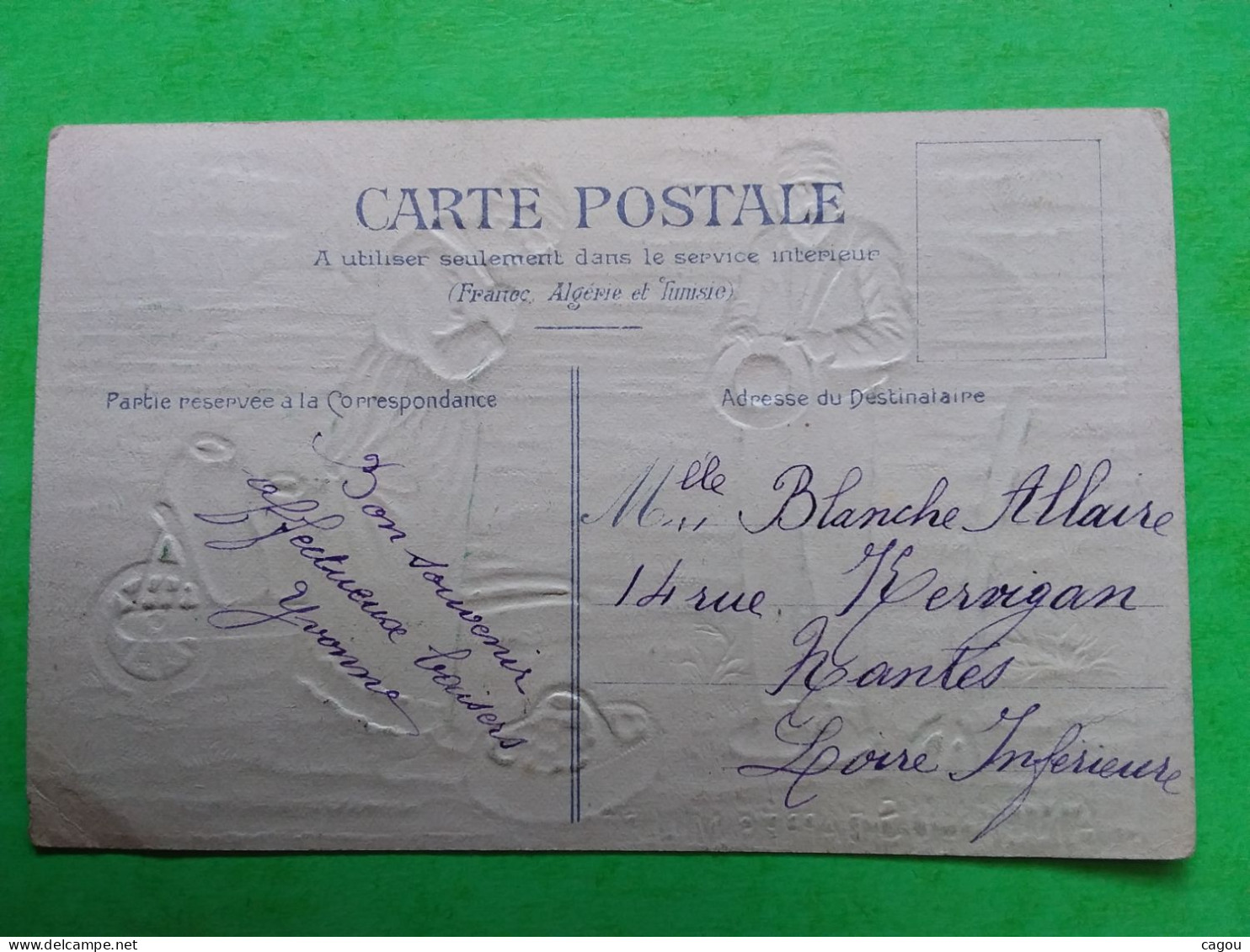 CACHET NANTES P.P. LOIRE INFÉRIEURE SUR CARTE POSTALE GAUFRÉE ANGÉLUS DE SAINT CHRISTOPHE DU LIGNERON VENDÉE - Handstempel