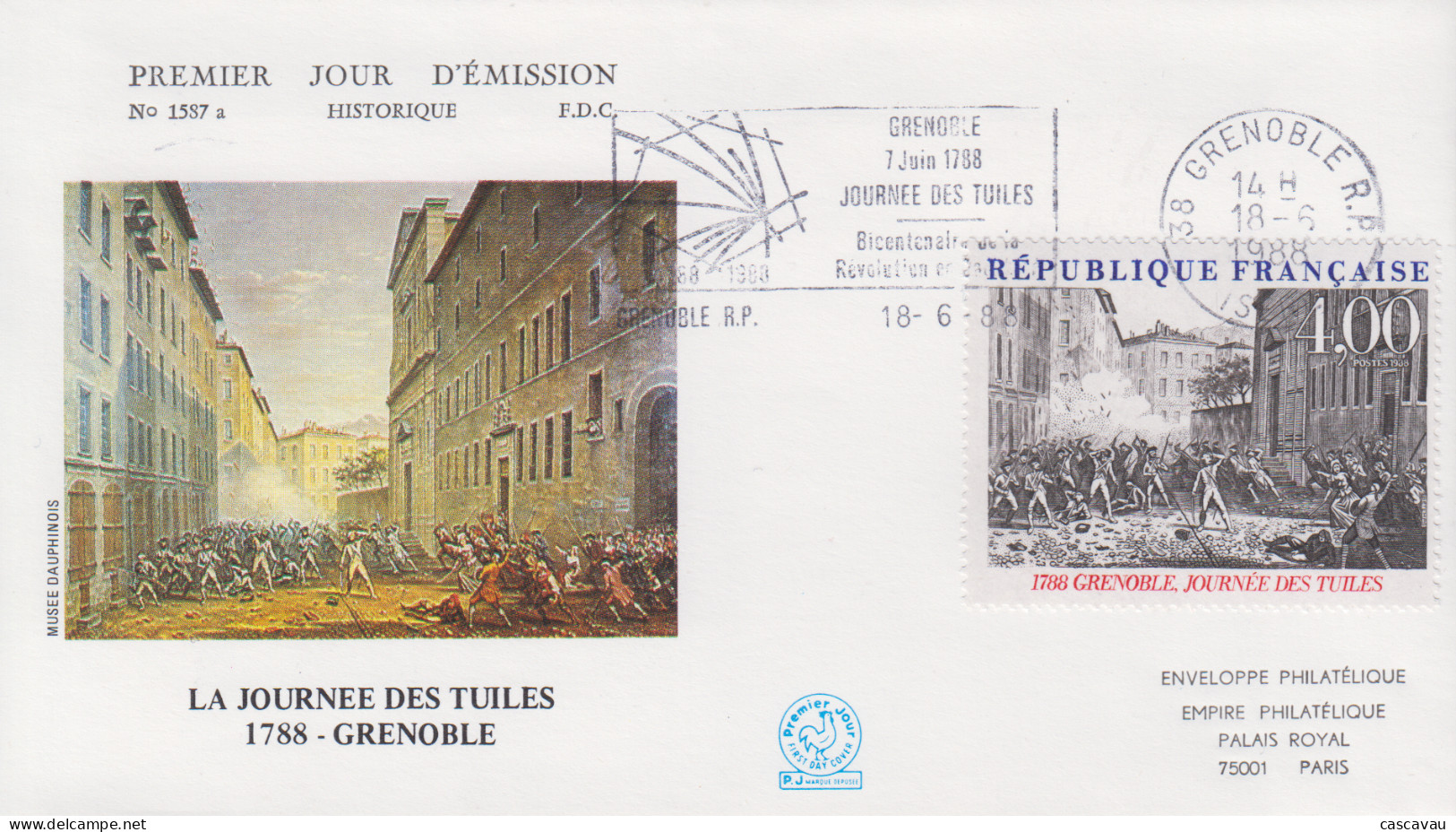 Enveloppe  FDC   Flamme   1er   Jour    FRANCE    Journée   Des  TUILES    GRENOBLE   1988 - 1980-1989