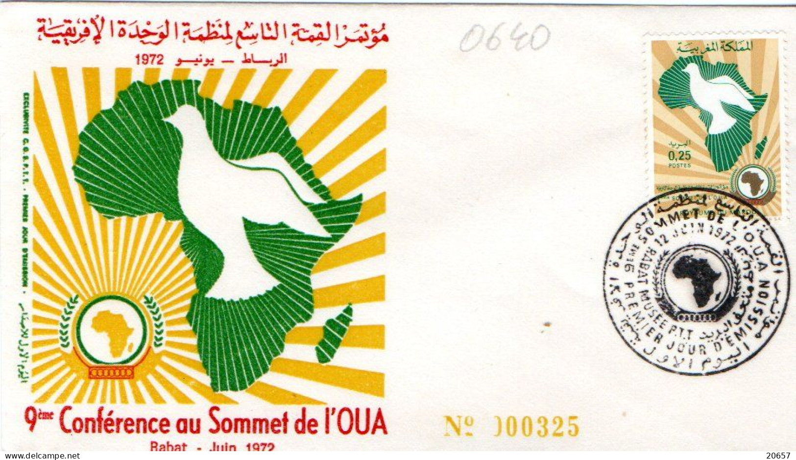 Maroc Al Maghrib 0640 Fdc OUA, Unité Africaine, Colombe - Andere & Zonder Classificatie