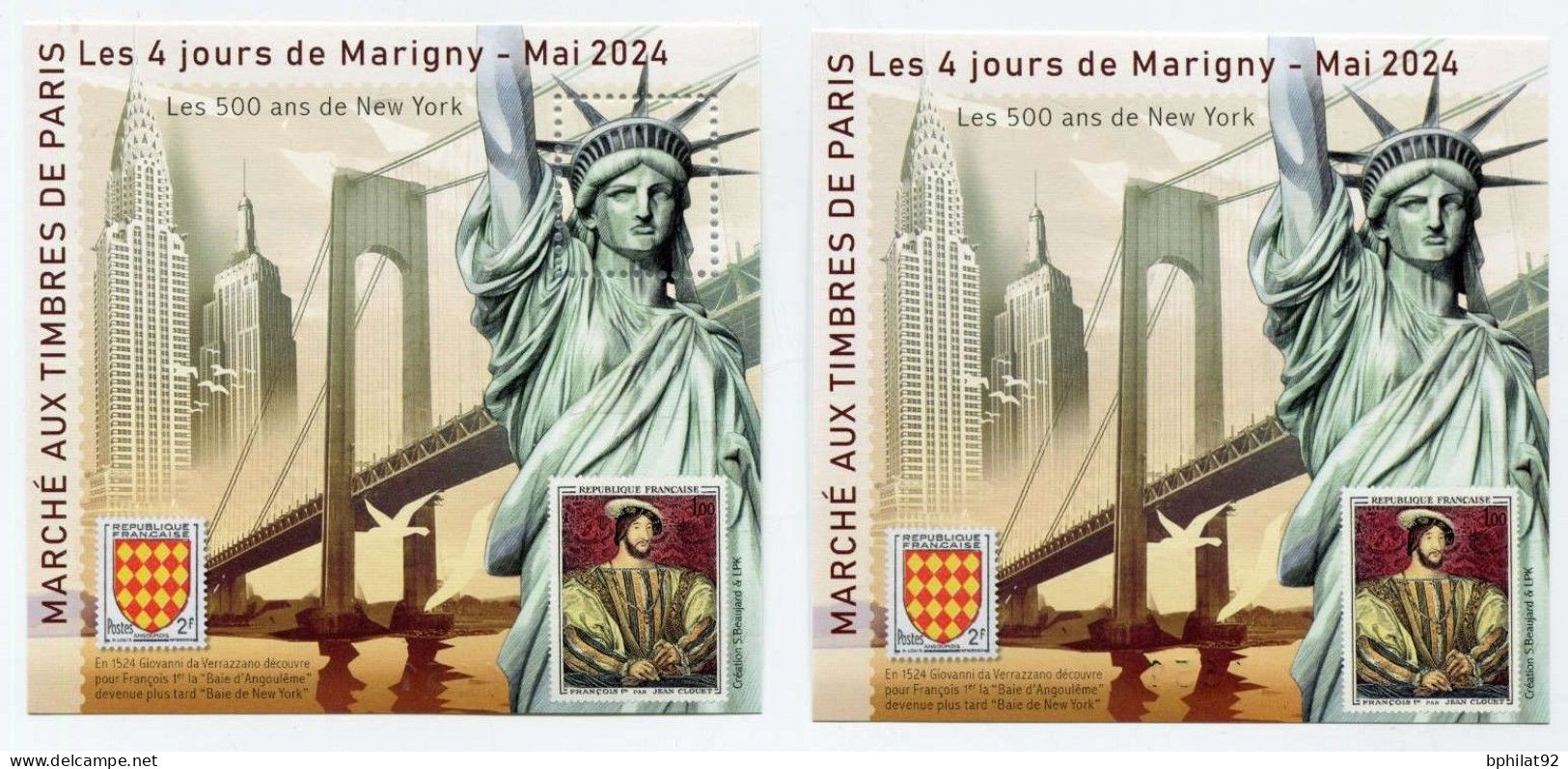 !!! LES 2 BLOCS DU CARRE MARIGNY 2024 ** LES 500 ANS DE LA DECOUVERTE DE LA BAIE DE NEW YORK, STATUE DE LA LIBERTE - Carré Marigny