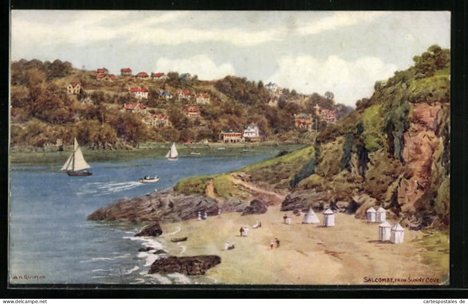 Künstler-AK A. R. Quinton: Salcombe, Panorama From Sunny Cove  - Autres & Non Classés