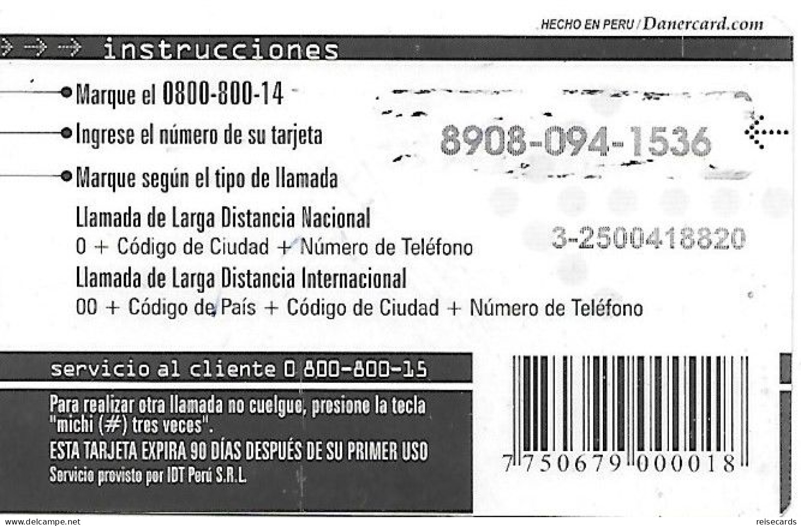 Peru: Prepaid IDT - Danercard Perú Global - Perú