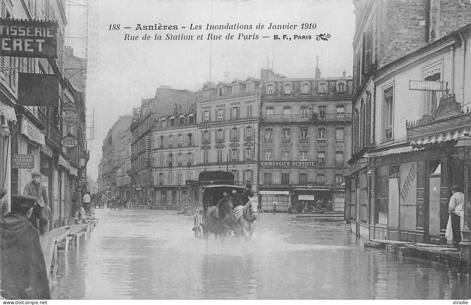 P-24-Mi-Is-1780 : ASNIERES. LA CRUE DE LA SEINE. RUE DE LA STATION ET RUE DE PARIS - Asnieres Sur Seine