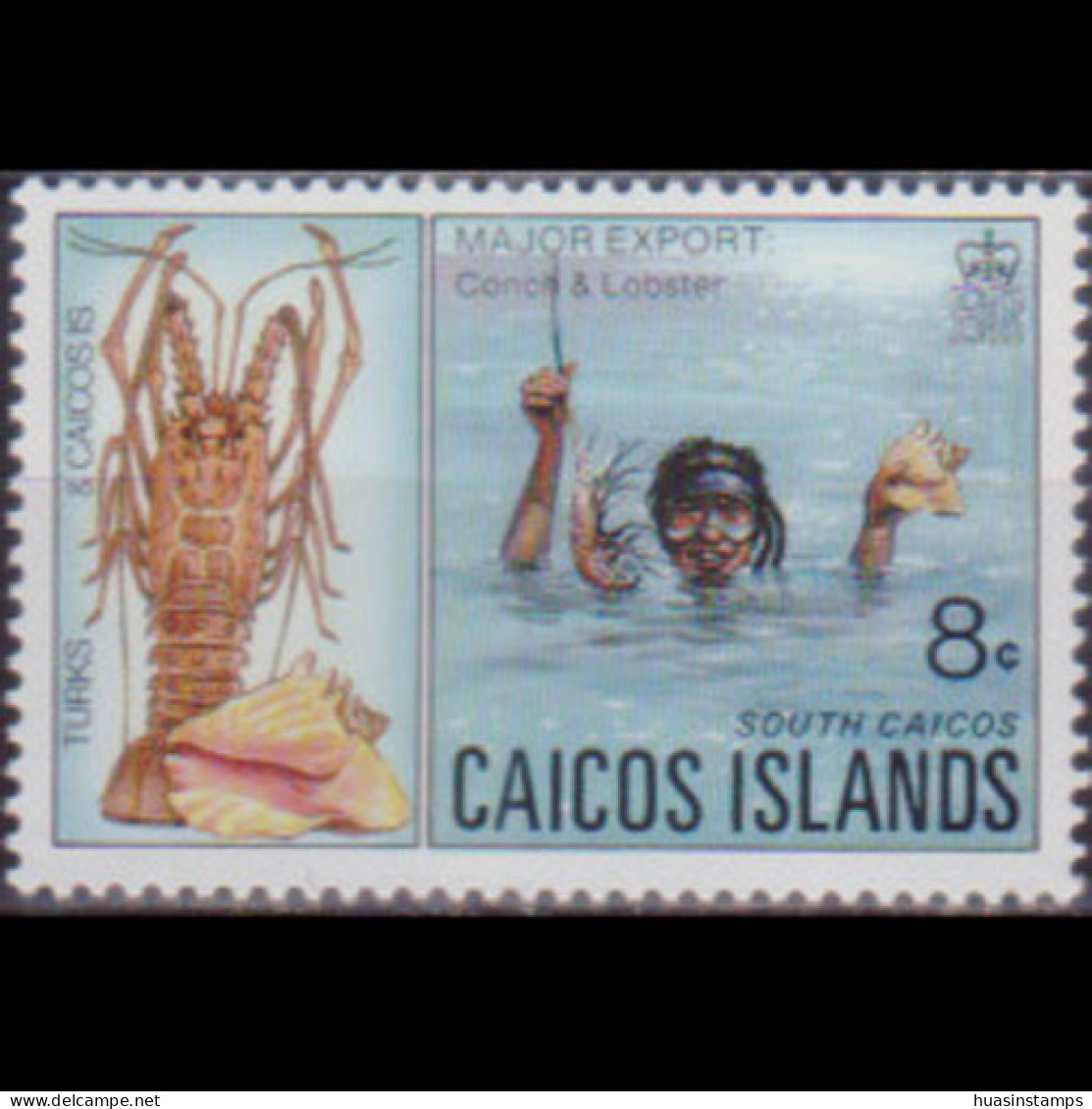 CAICOS 1983 - Scott# 13 Diver W/Lobster 8c MNH - America (Other)