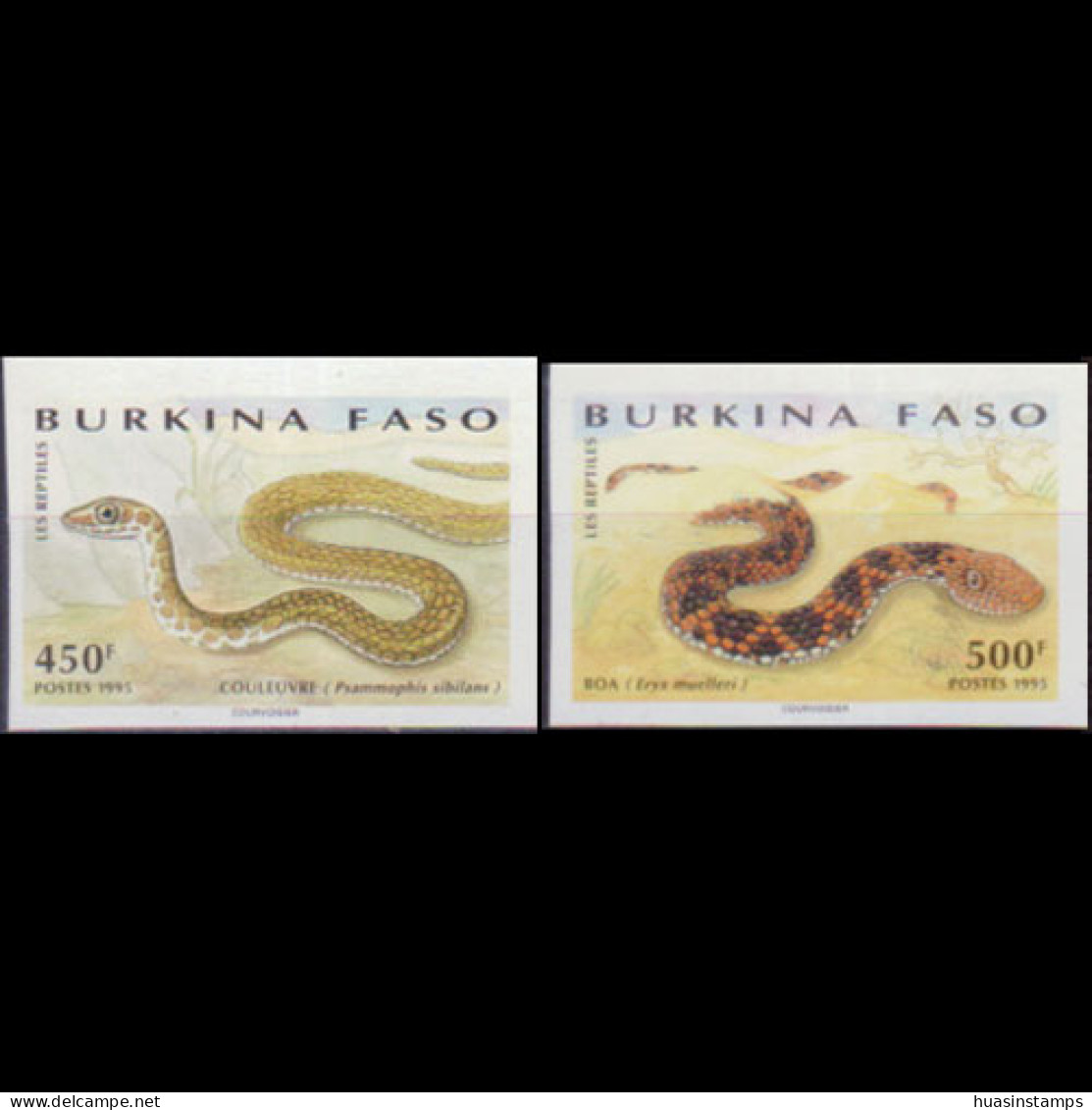 BURKINA FASO 1995 - #1019-20 Snakes Imperf. 450-500f MNH - Burkina Faso (1984-...)