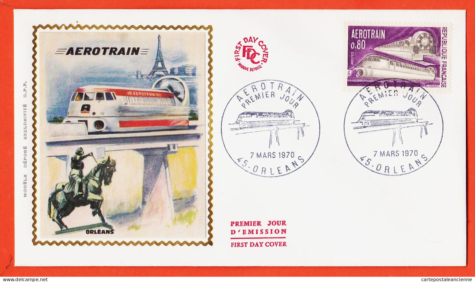 31068  / ♥️ (•◡•) FDC 1 Soie ◉ AEROTRAIN ◉ 1er Premier Jour Emission ORLEANS 45-Loiret 7 Mars 1970 ◉ F.D.C CPP - 1970-1979