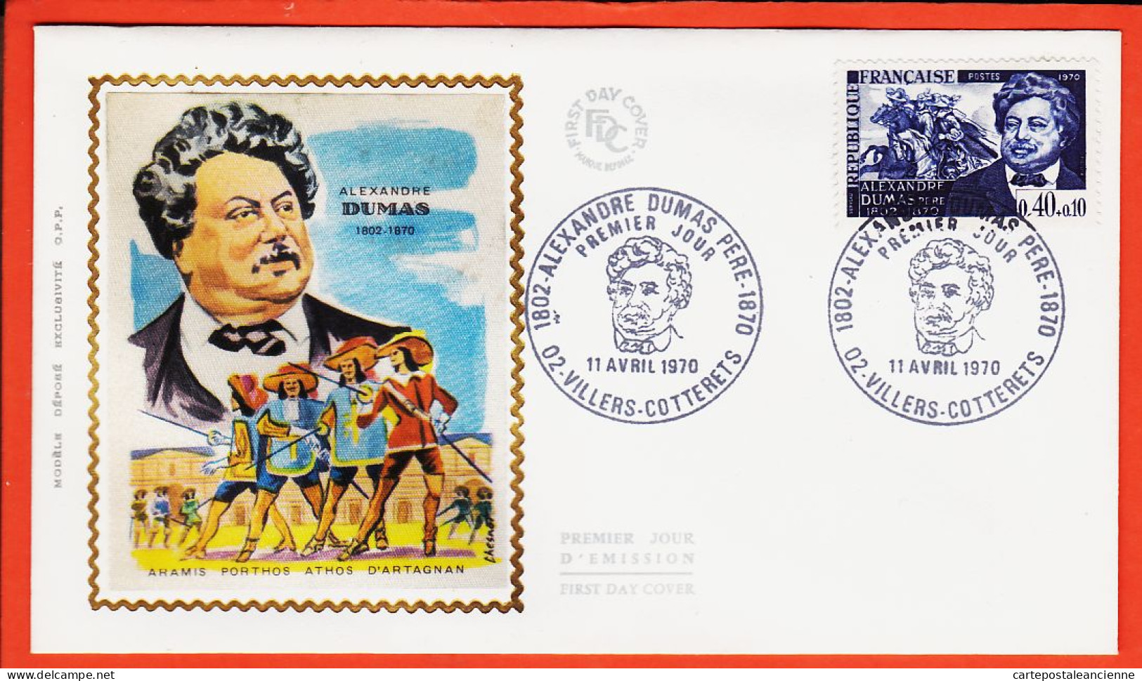 31071  / ⭐ (•◡•) FDC Soie ◉ Alexandre DUMAS 1802-1870 Par CHESNOT ◉ 1er Jour Emission Villers-Cotterets 11-04-1970 CEF - 1970-1979