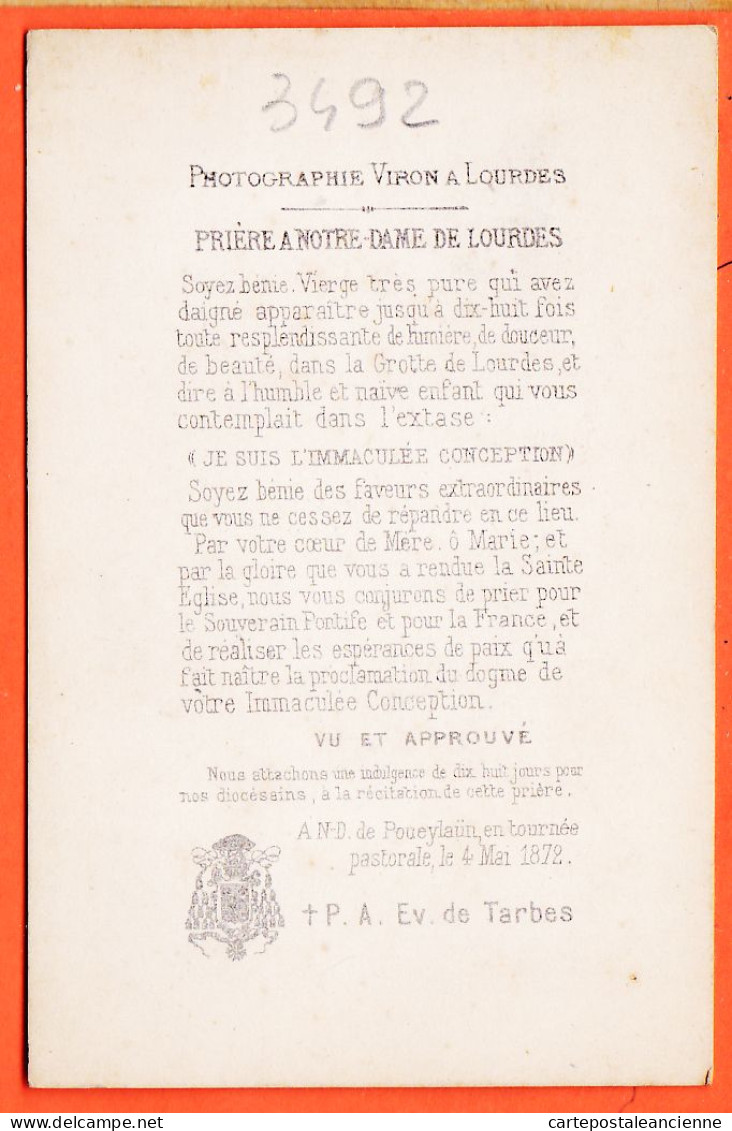 31175 / CDV LOURDES (65) Basilique NOTRE-DAME (1) Revers Prière POUEYLAUN Pastorale 4 Mai 1872 ● Photographie VIRON - Ancianas (antes De 1900)