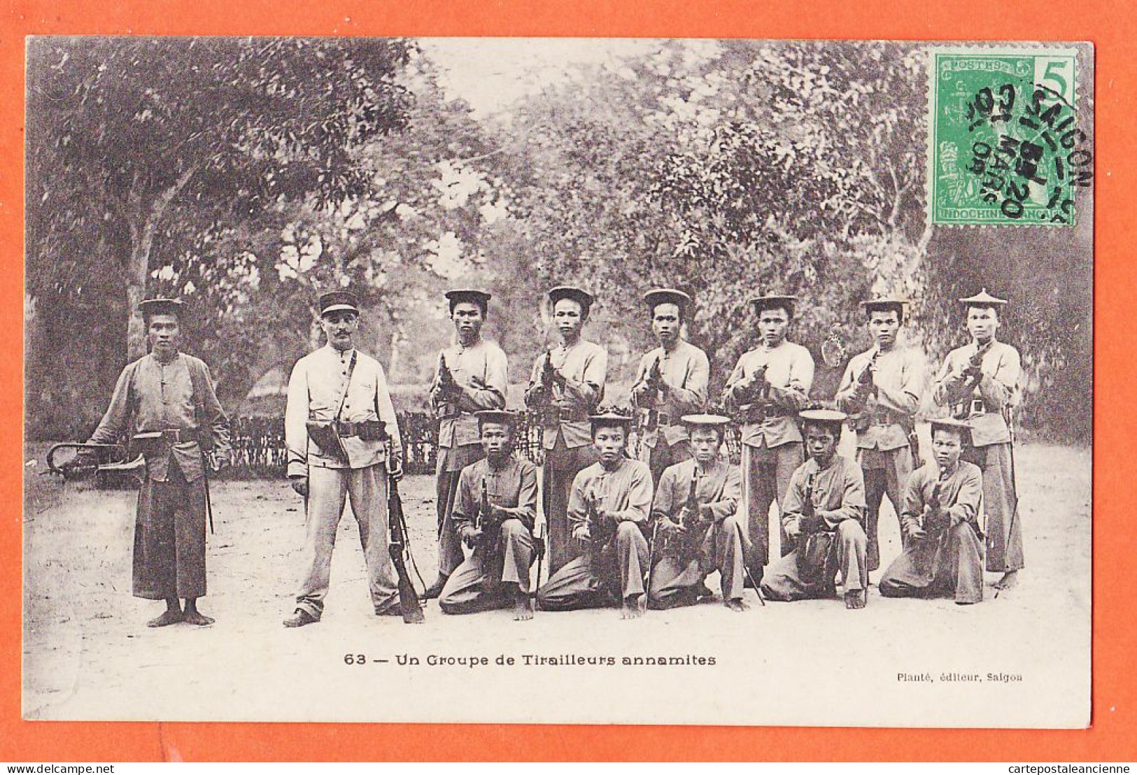 31111 / VietNam Groupe Tirailleurs Annamites Viet-Nam 1908 à ESTRUC DEVILLA Peyrac Minervois Edi. PLANTE Saigon 63 - Viêt-Nam