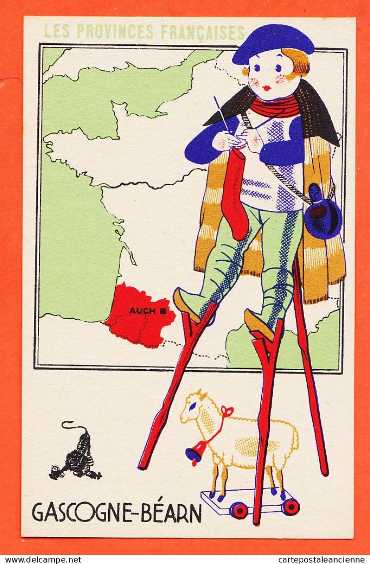 31416 / GASCOGNE-BEARN Provinces Francaises Contour Géographique Echasse 1940s Edition Spéciale Produits LION NOIR - Publicité