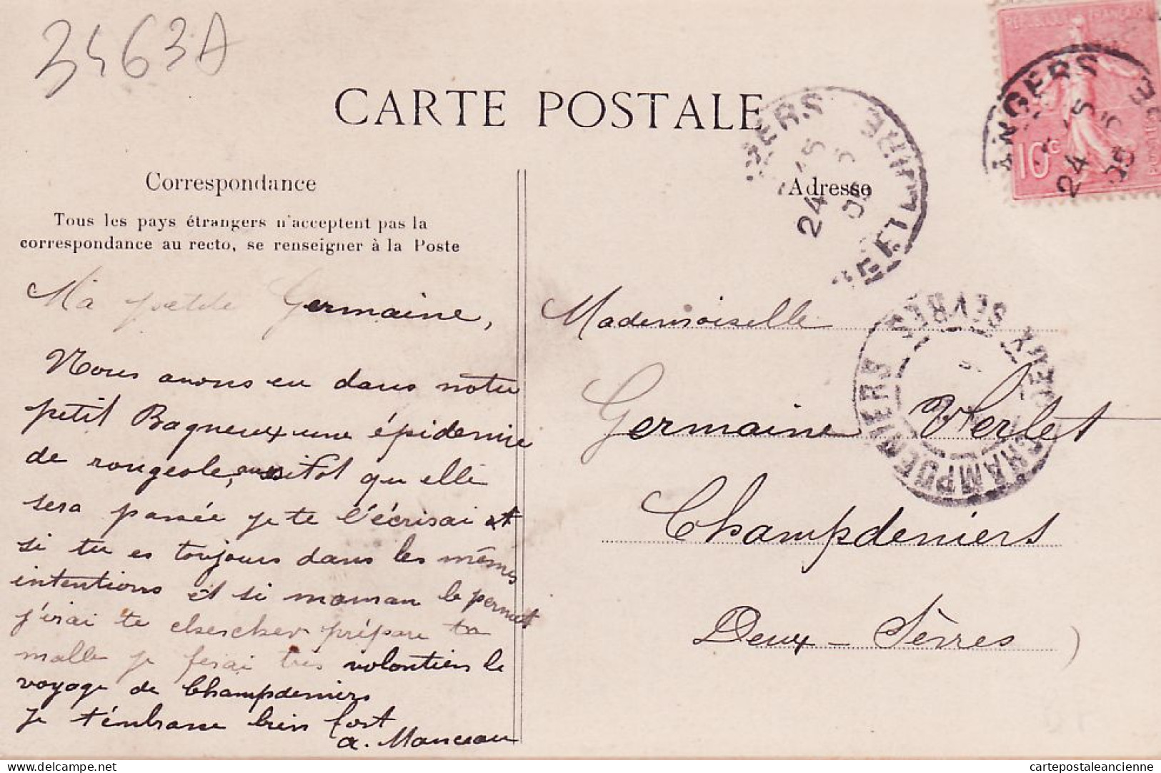 31352 / ANGERS-DOUTRE Lisez ! 24.06.1905 Epidémie Rougeole PETIT-BAGNEUX Fête Printemps De MANCEAU à VERLET Champdenier - Angers