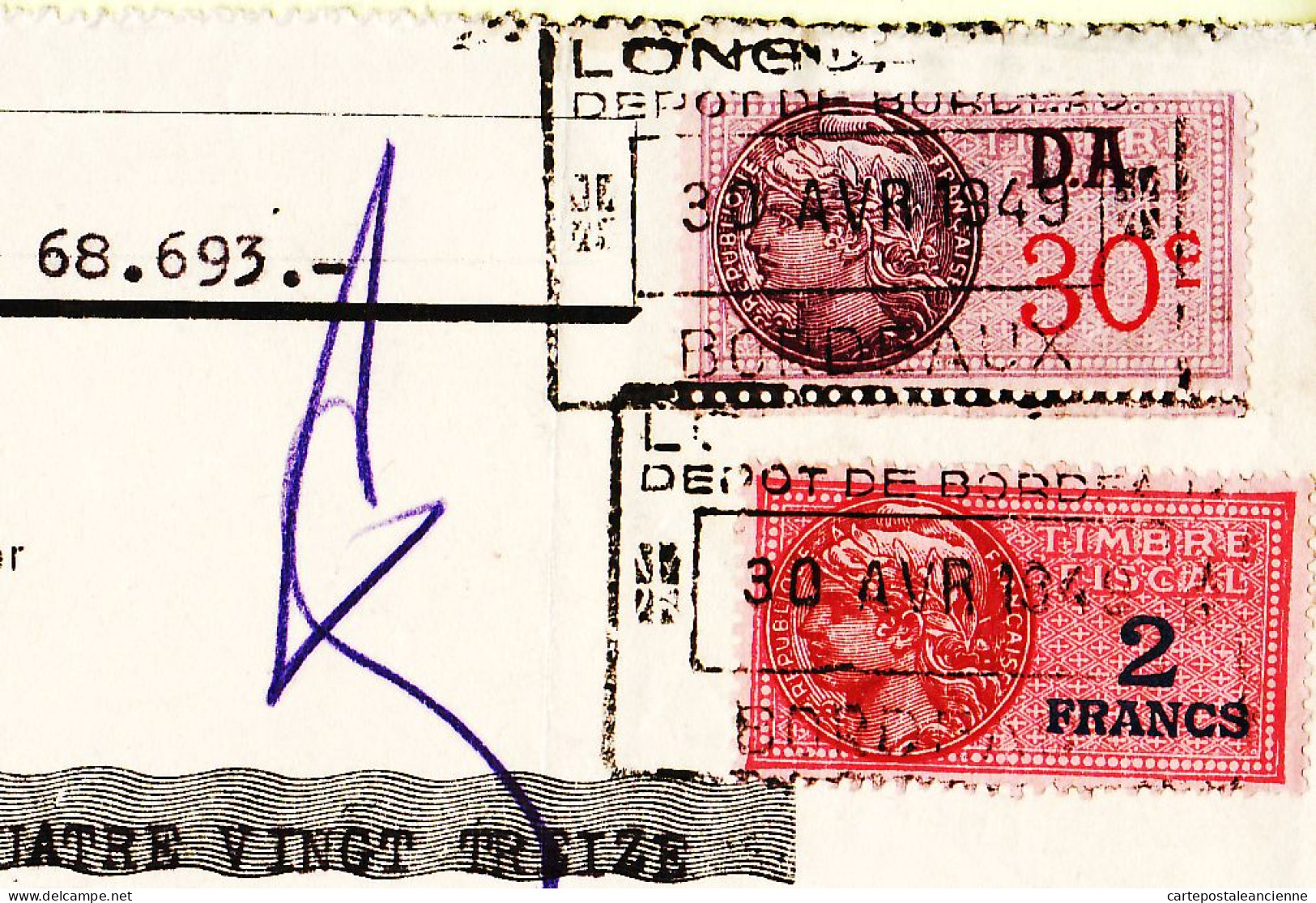 31271 / PARIS XVI LONGOMETAL Produits Metallurgiques Place Iena Lettre Change Timbre Fiscal 1949 à Coloniale Bordelaise - Lettres De Change