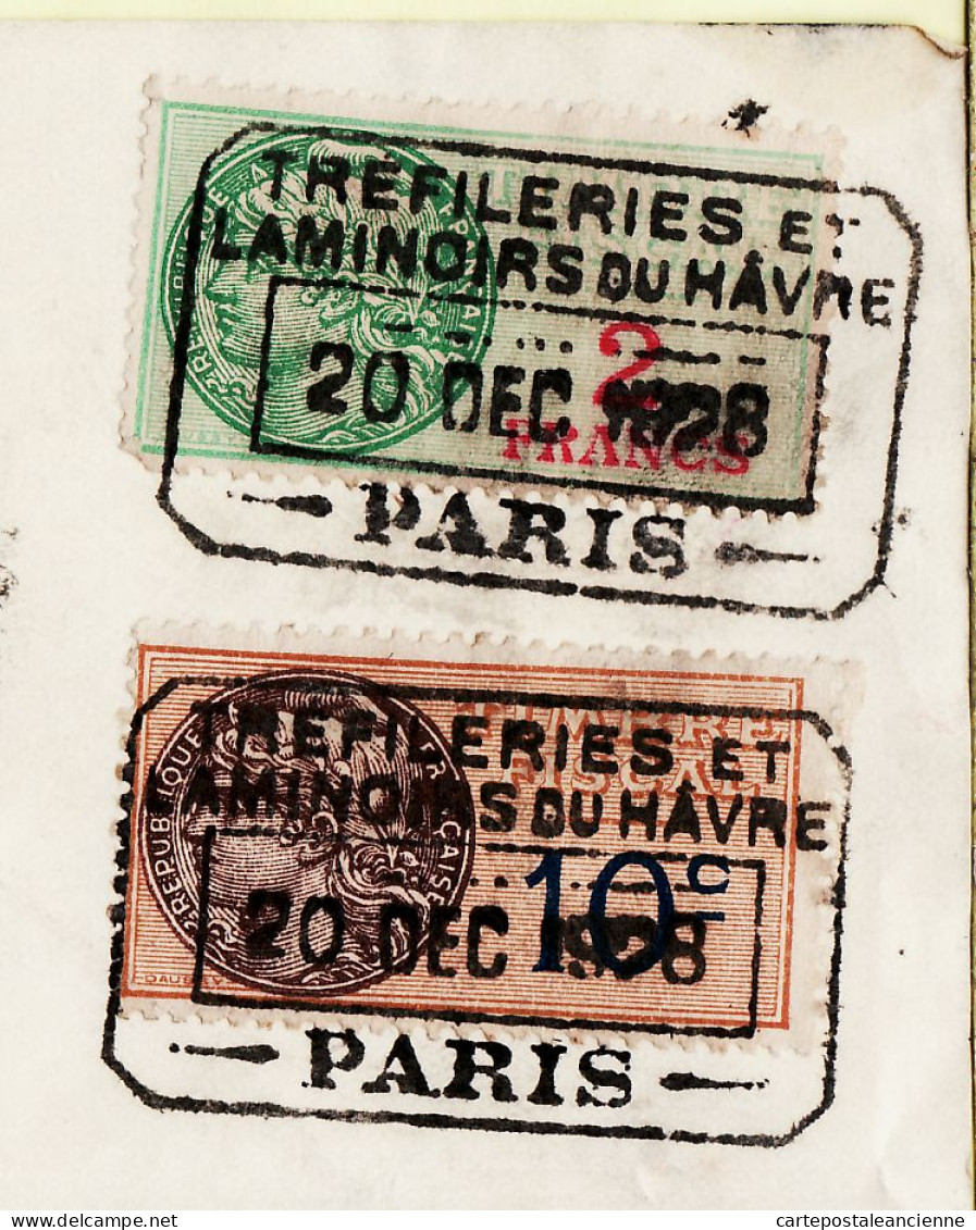 31296 / PARIS Trefileries Laminoirs Du HAVRE WEILLER Rue Madrid Change Timbre Fiscal 1928 BESSE NEVEUX CABROL Bordeaux - Assegni & Assegni Di Viaggio