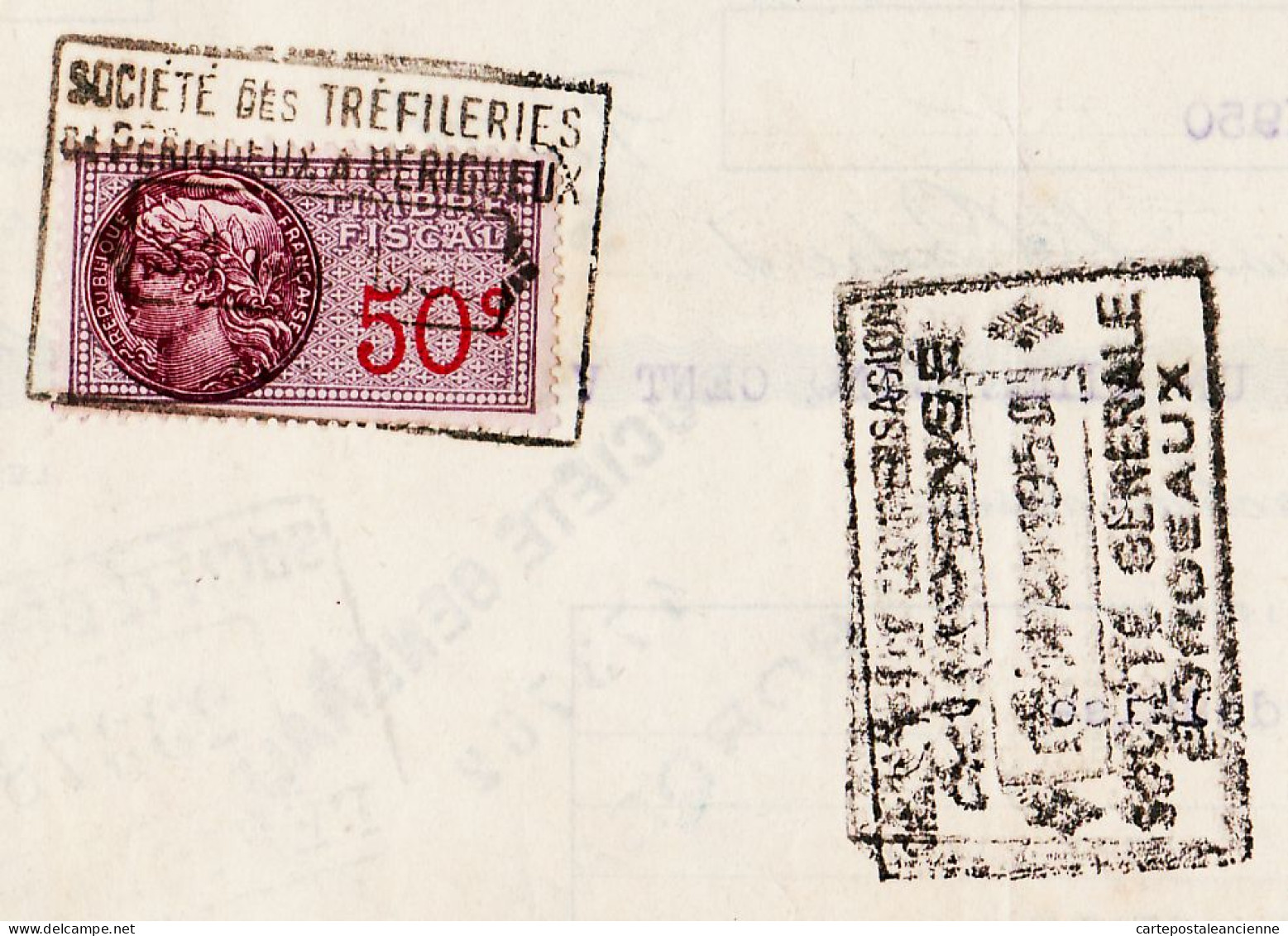 31286 / PERIGUEUX Trefileries Forges Dordogne 1950 Lettre Change-Timbre Fiscal 2 Fr + 0.50 Ct à COLONIALE BORDELAISE  - Letras De Cambio