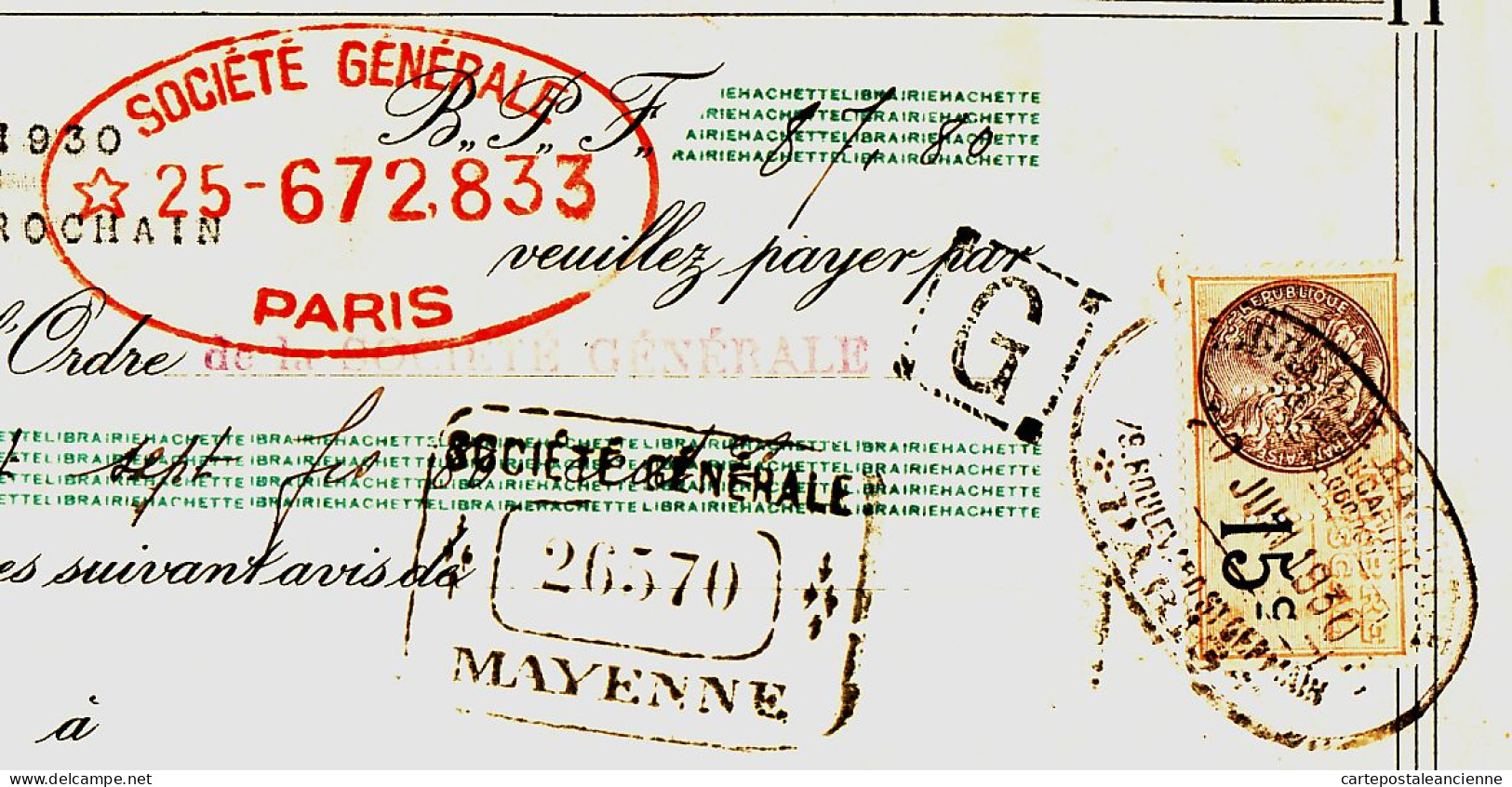 31279 / PARIS VI Librairie HACHETTE Saint-Germain Lettre De Change + Timbre Fiscal 1930 à GUERRIER Nationale Ernée - Bills Of Exchange