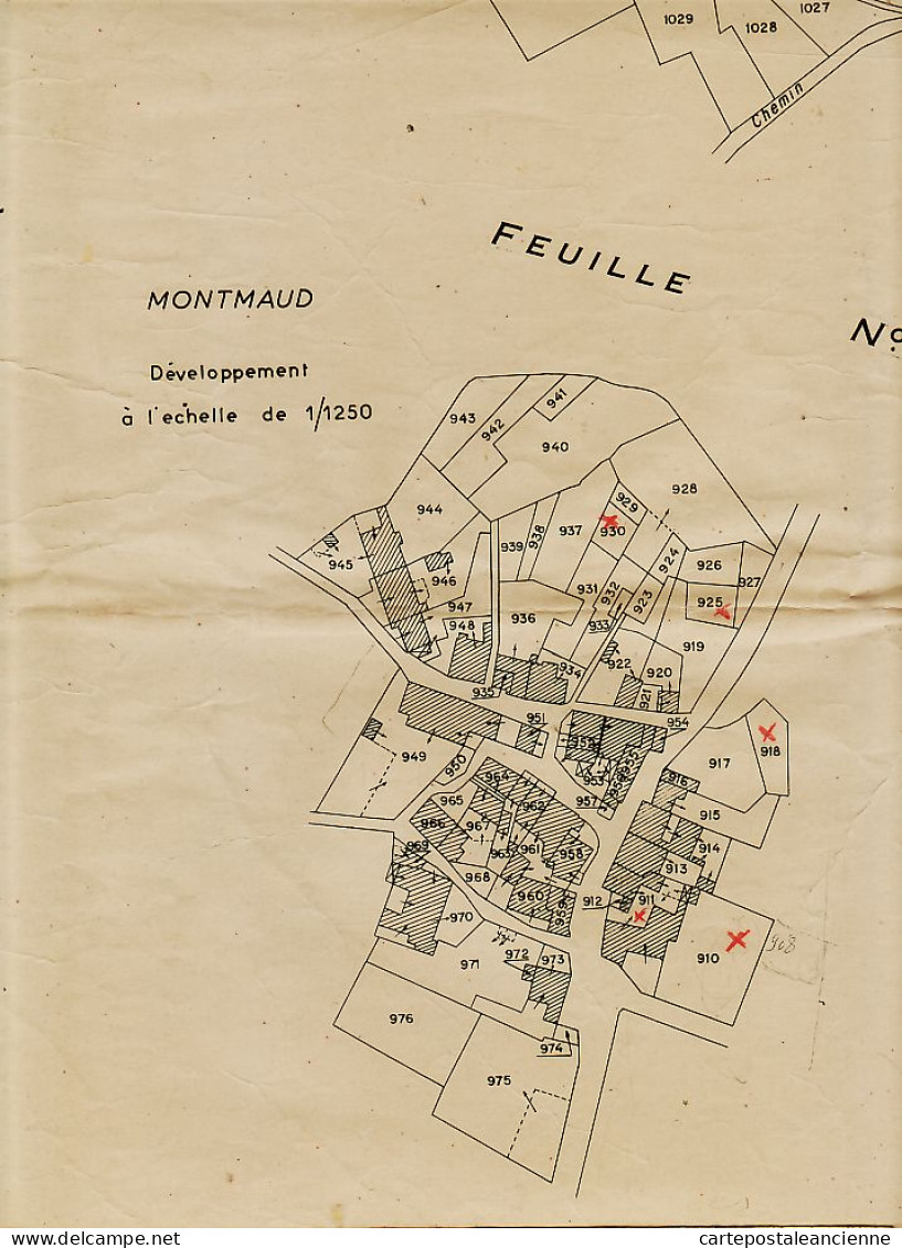 31338 / ⭐ ◉ CHATEAUPONSAC MONTMAUD (87) Plan Cadastral 1828 MàJ 1966 Moulin Villette Pichepo Reclaudis Teillauds Rivauds - Geographical Maps