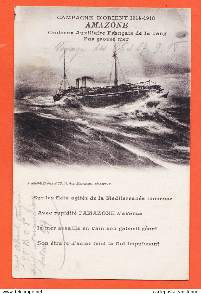 31470 / Lisez T.B Détais Condition Traversée 28-09-1918 AMAZONE Campagne ORIENT 1914-1918  De Eugène ABUAL 58e B.C.P - Guerre 1914-18