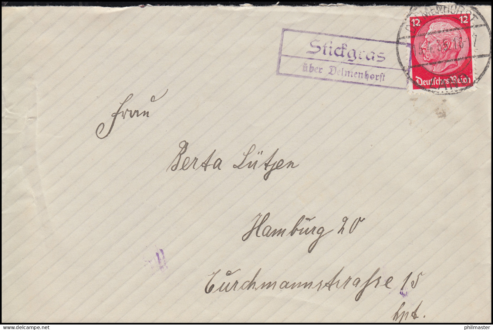 Landpost-Stempel Stickgras über DELMENHORST LAND 15.4.1935 - Storia Postale