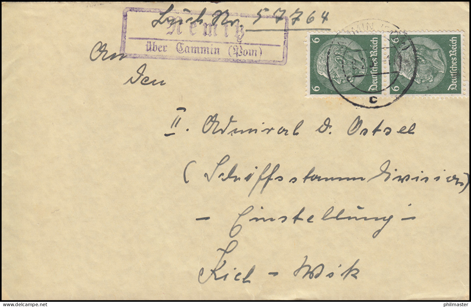 Landpost-Stempel Nemitz über CAMMIN (POMMERN) 8.2.1937 Auf Brief - Brieven En Documenten