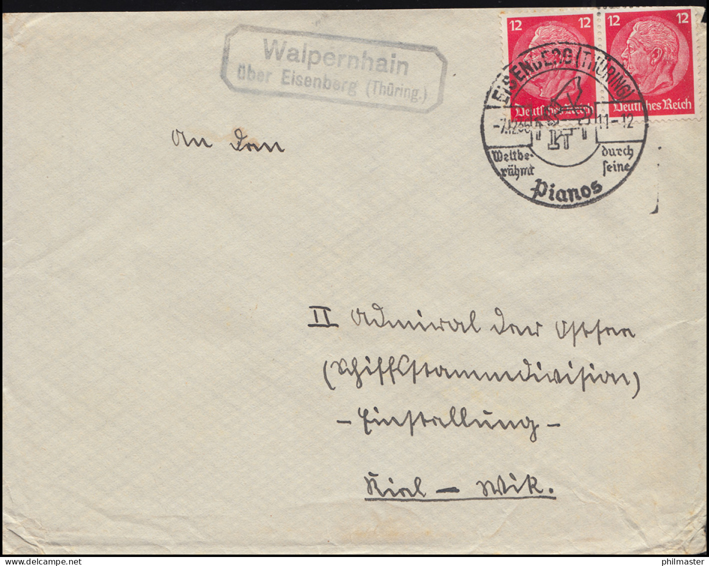 Landpost-Stempel Walpernhain über Eisenberg (Thüringen) Brief SSt EISENBERG 1936 - Covers & Documents