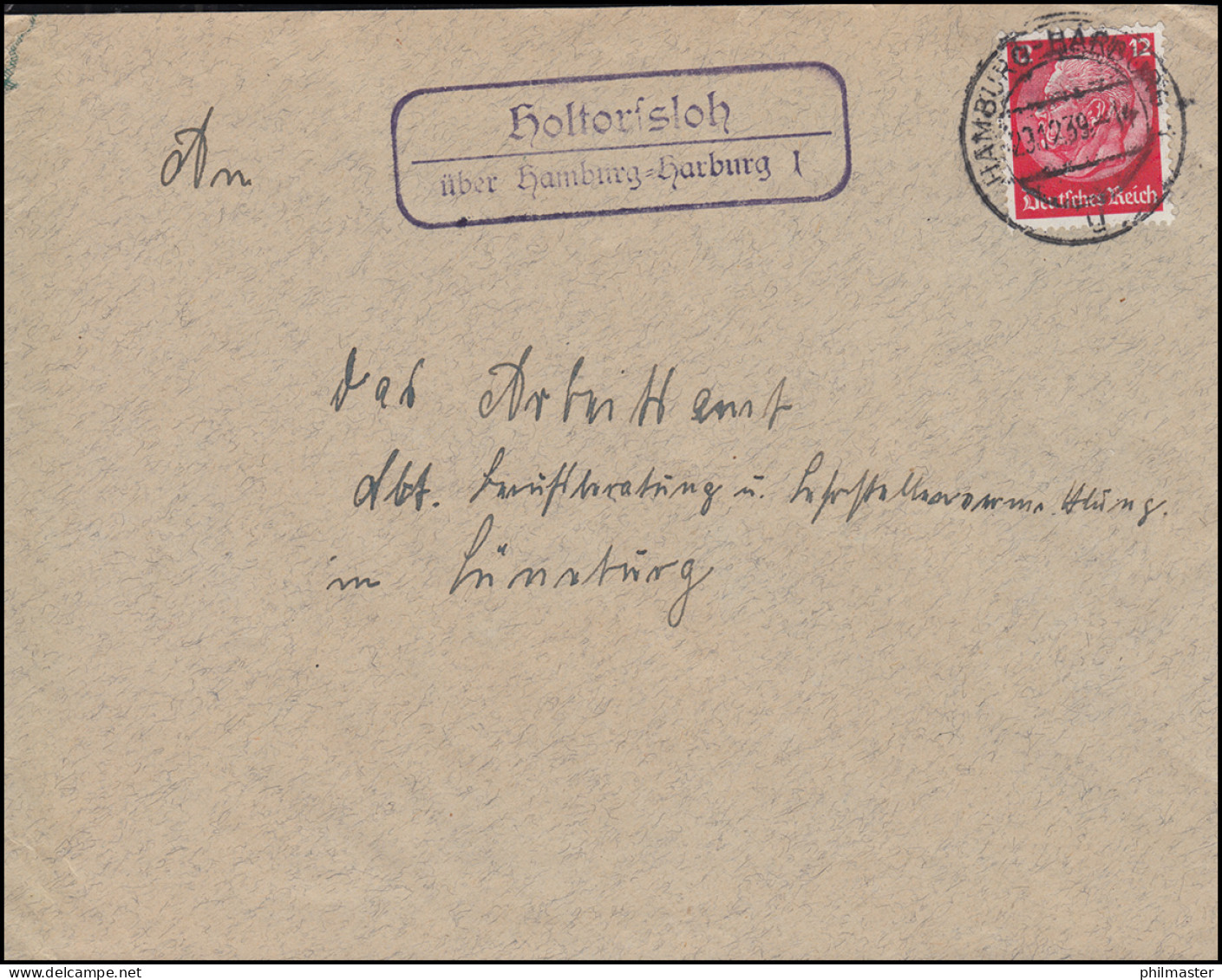 Landpost-Stempel Holtorfsloh über HAMBURG-HARBURG 1 - 29.12.1939 Auf Brief - Cartas & Documentos