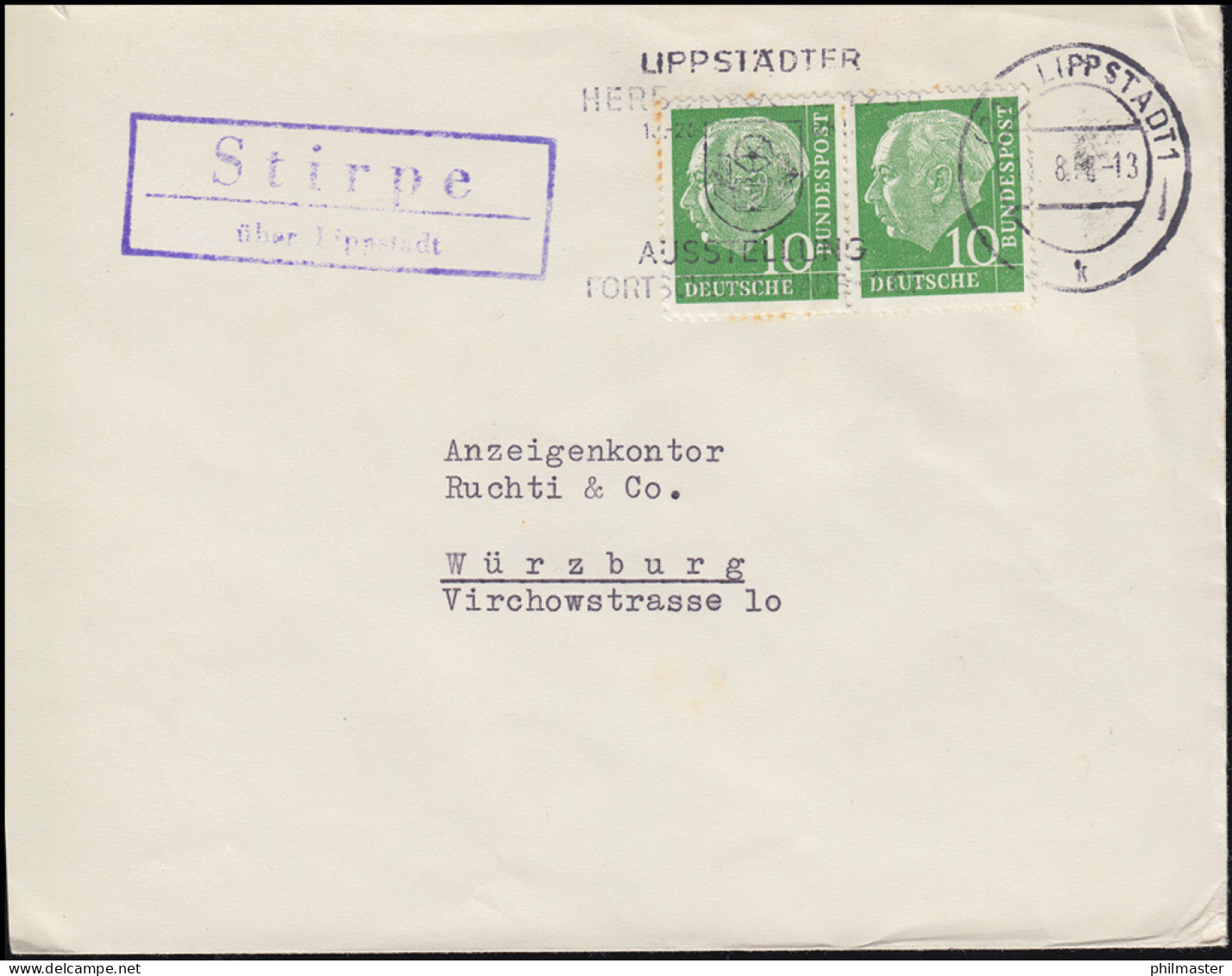 Landpost-Stempel Stirpe über LIPPSTADT 1958 Auf Brief Nach Würzburg - Other & Unclassified