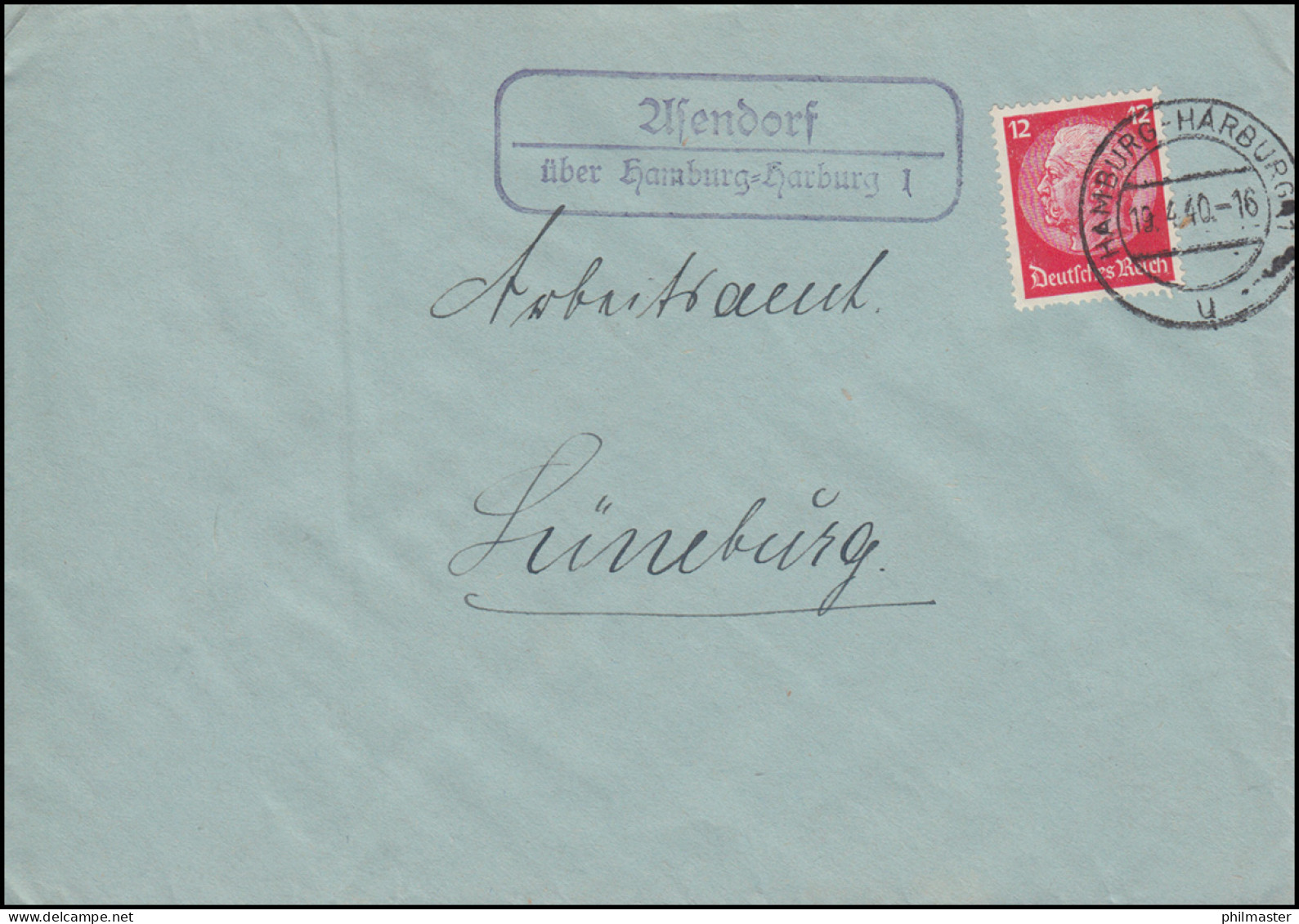 Landpost-Stempel Asendorf über HAMBURG-HARBURG 19.4.1940 Auf Brief Nach Lüneburg - Covers & Documents