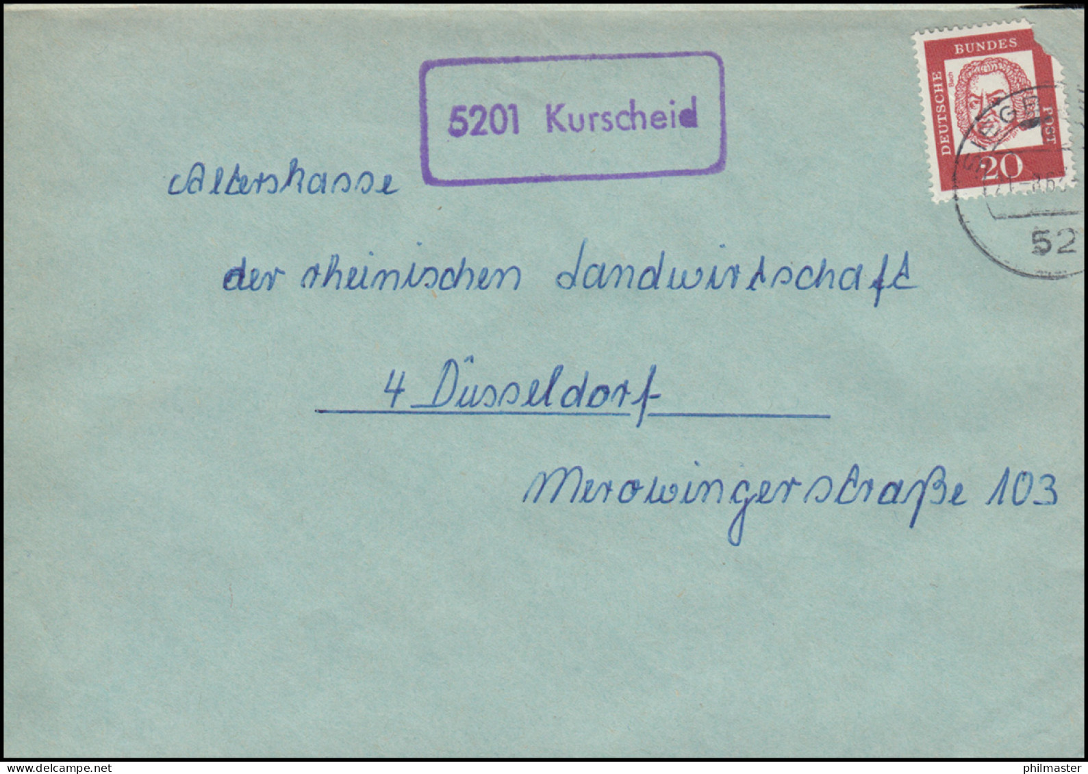 Landpost-Stempel 5201 Kurscheid Auf Brief SIEGBURG 21.8.1963 - Andere & Zonder Classificatie