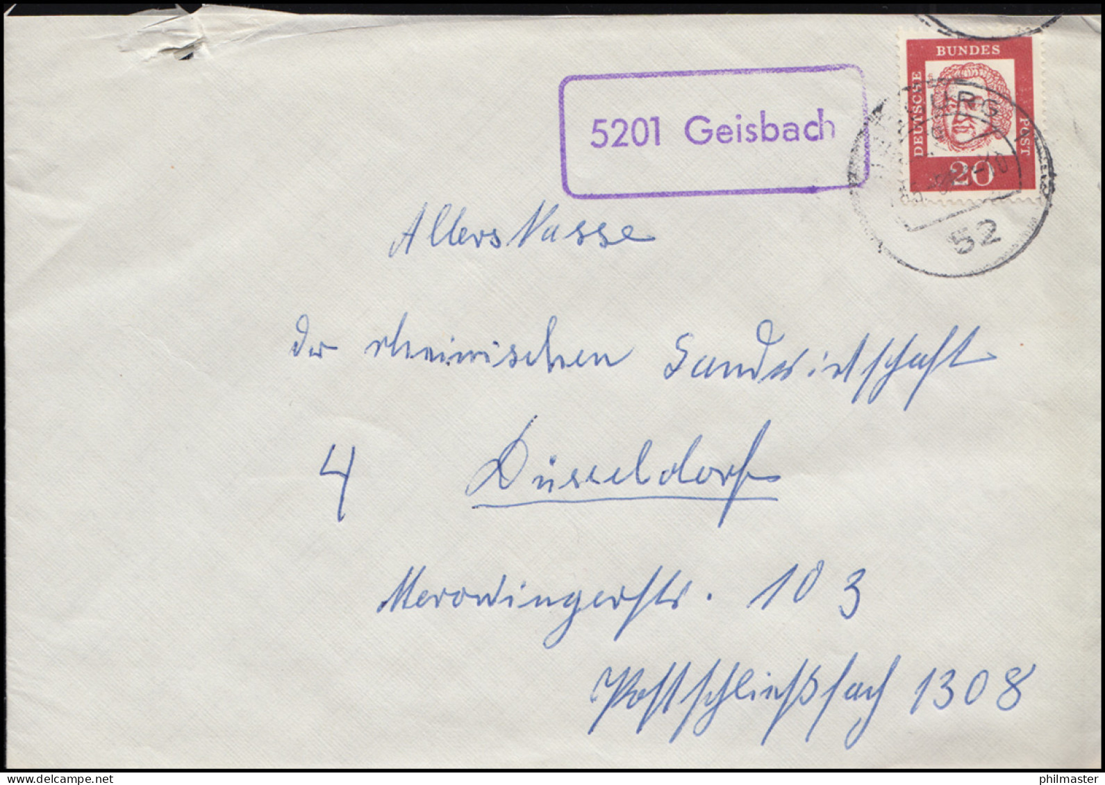 Landpost-Stempel 5201 Geisbach Auf Brief SIEGBURG 15.8.1963 - Andere & Zonder Classificatie