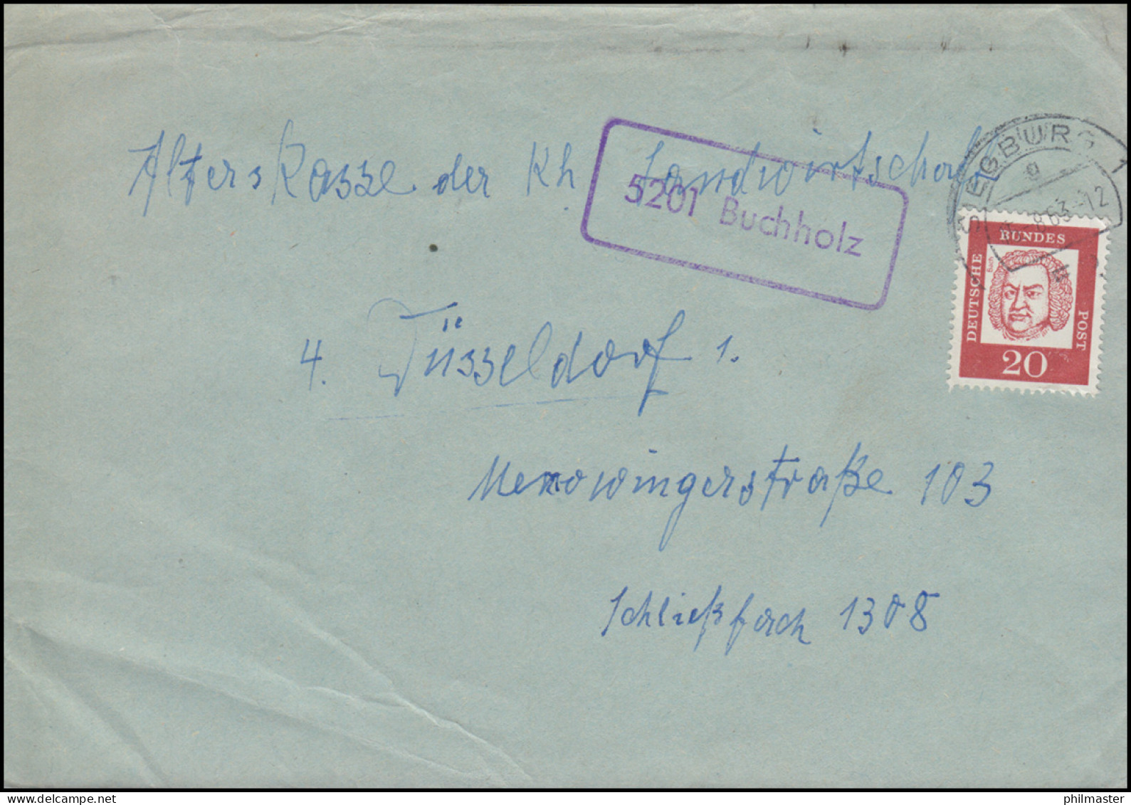 Landpost-Stempel 5201 Buchholz Auf Brief SIEGBURG 15.8.1963 - Otros & Sin Clasificación