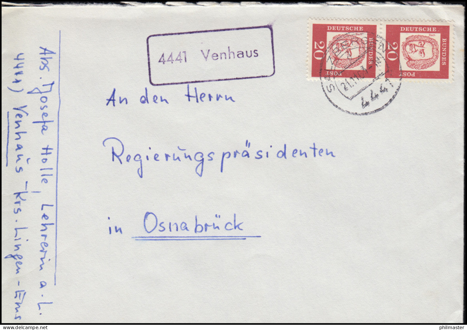 Landpost-Stempel 4441 Venhaus Auf Brief SALZBERGEN 21.11.1963 - Otros & Sin Clasificación