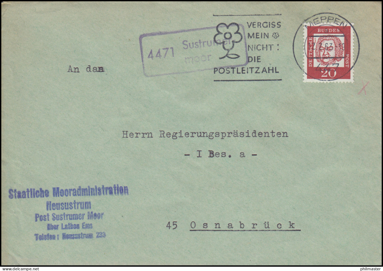 Landpost-Stempel 4471 Sustrumermoor Auf Brief MEPPEN 12.2.1963 - Andere & Zonder Classificatie