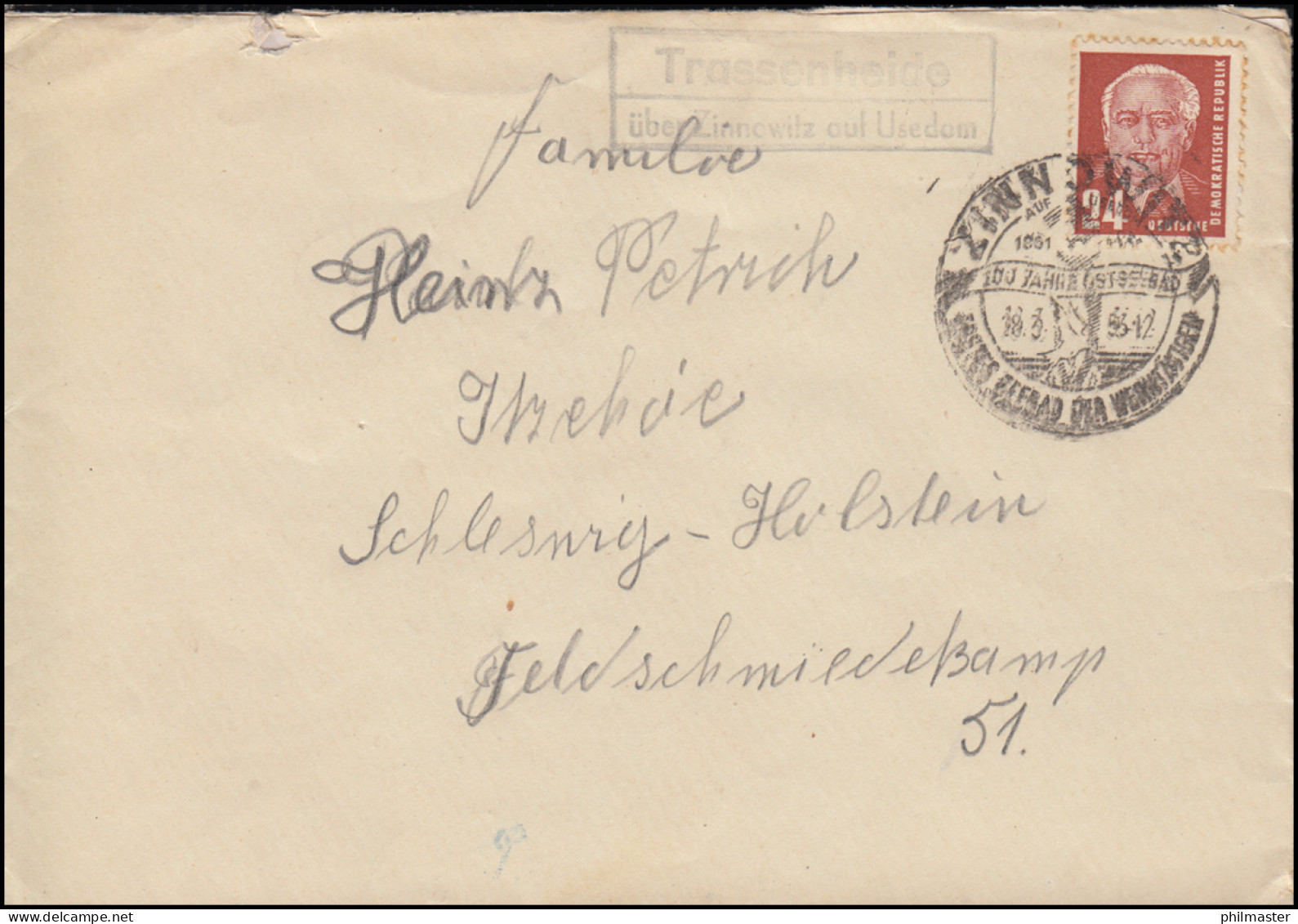 Landpost-Stempel Trassenheide über Zinnowitz Auf Usedom Brief SSt ZINNOWITZ 1953 - Sonstige & Ohne Zuordnung