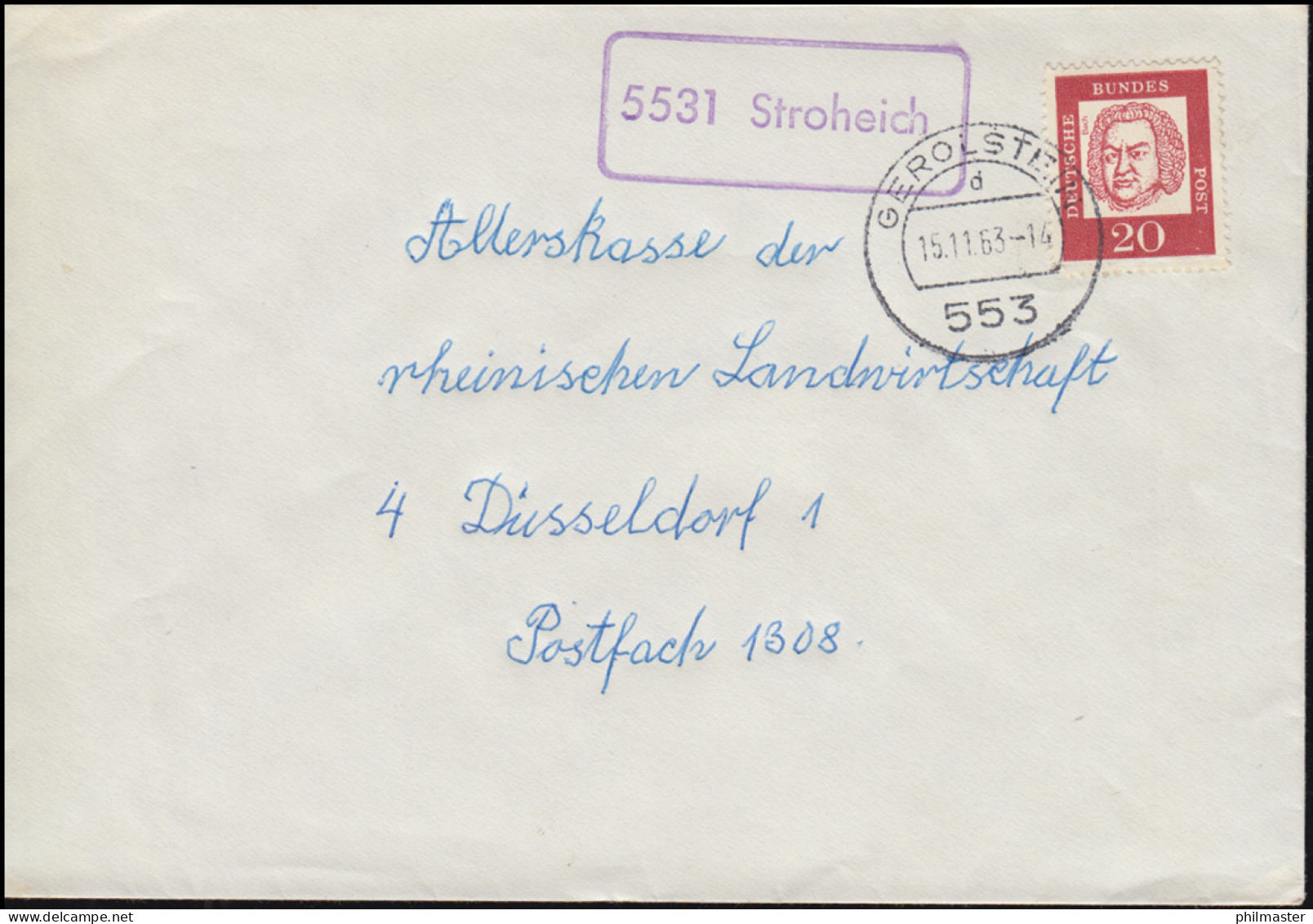 Landpost-Stempel 5531 Stroheich Auf Brief GEROLSTEIN 15.11.1963 - Autres & Non Classés