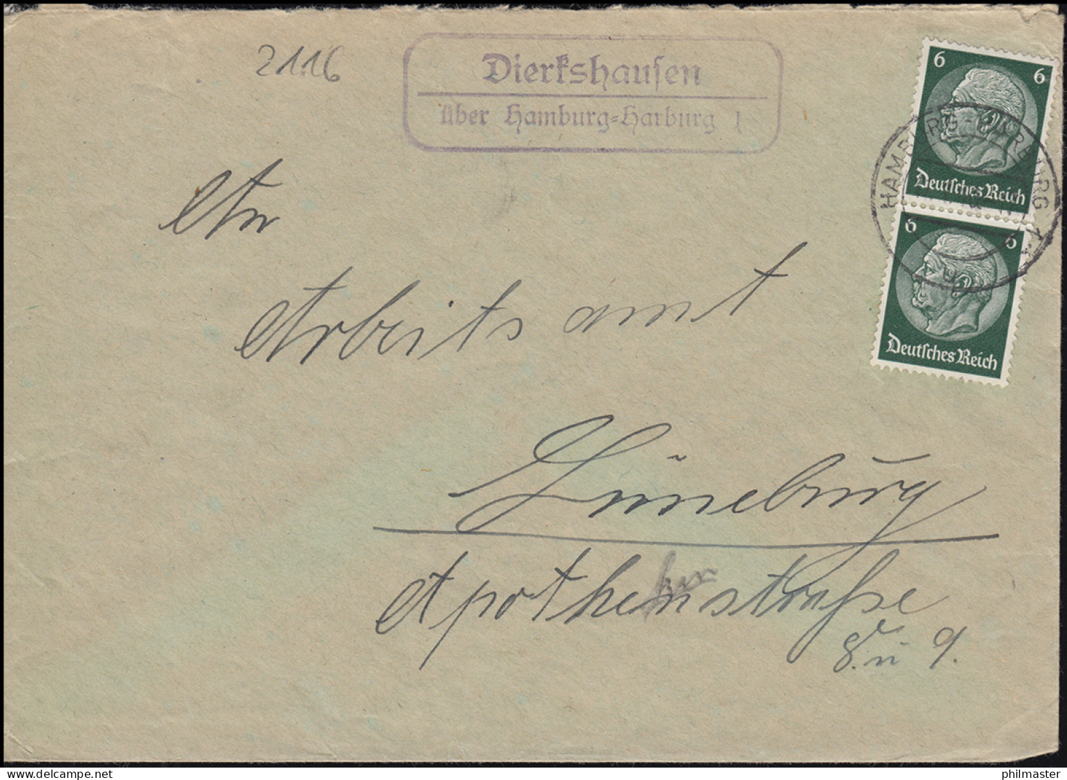 Landpost-Stempel Dierkshausen über HAMBURG-HARBURG 1 - 1940 Auf Brief - Storia Postale