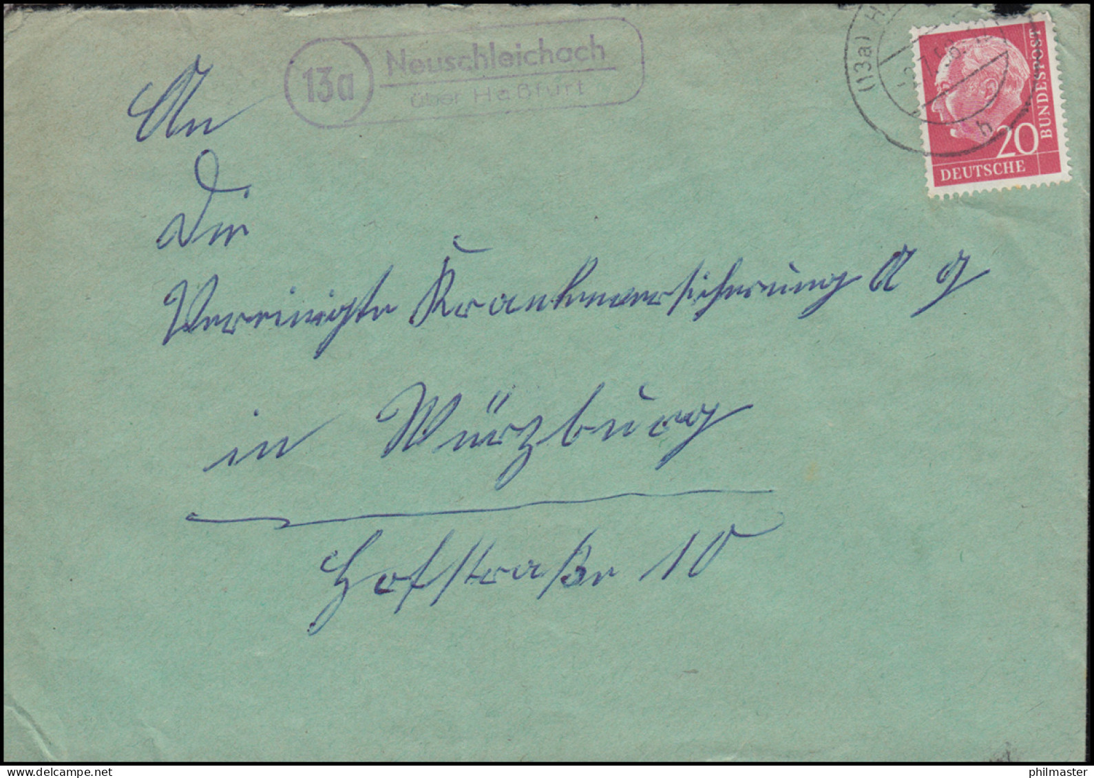 Landpost-Stempel Neuschleichbach über HASSFURT 2.7.1958 Auf Brief Nach Würzburg - Other & Unclassified