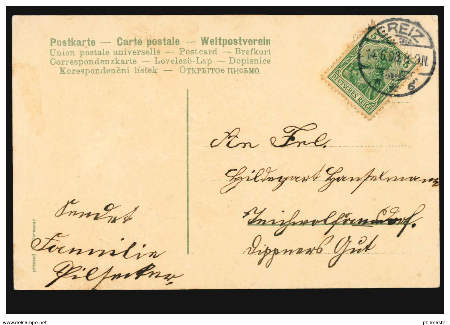 Prägekarte Geburtstag: Blumenboot Mit Mädchen Und Brief, GREIZ 14.6.1908 - Unclassified