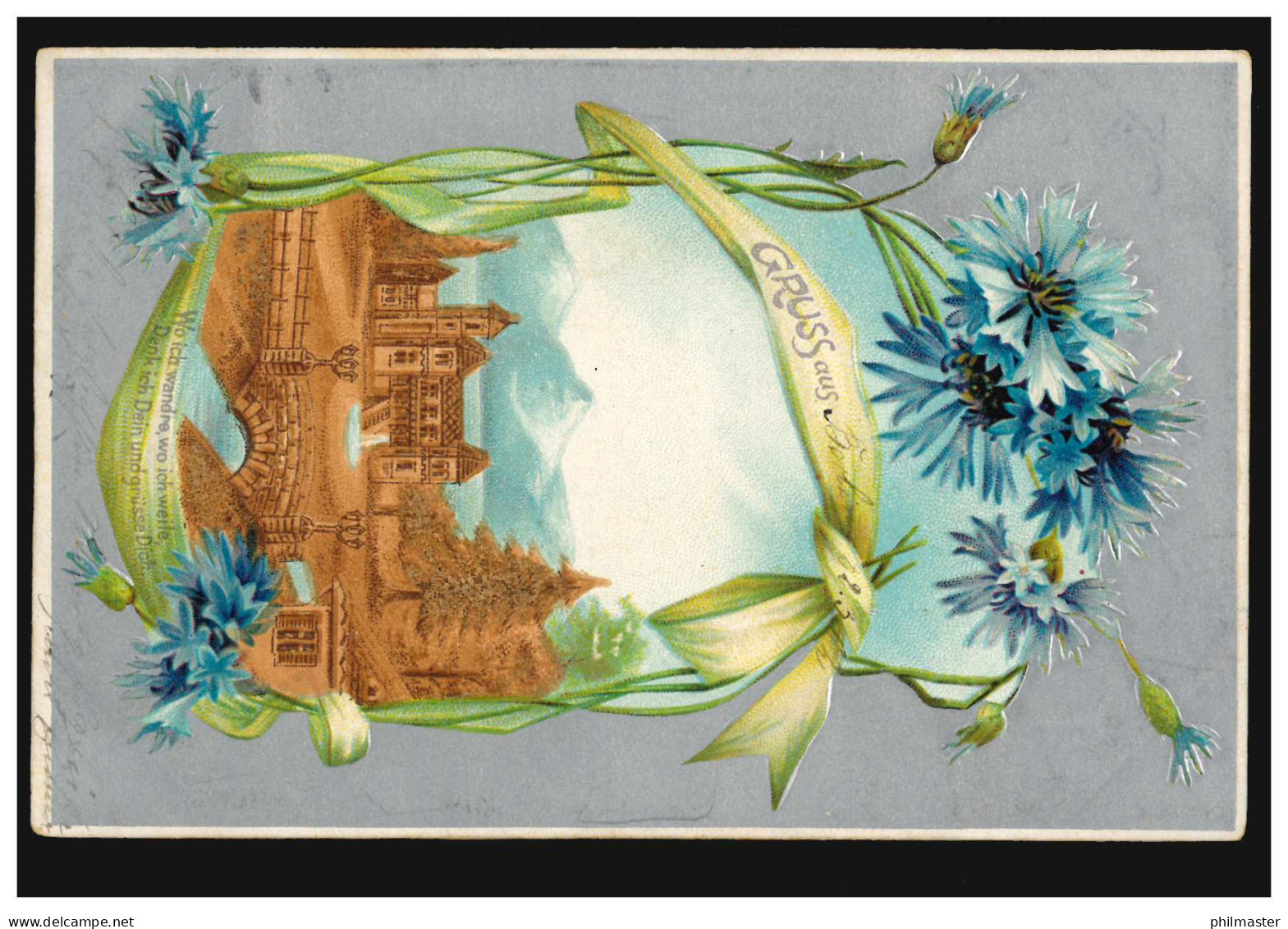 Prägekarte Blumenranke Um Landschaftsbild, BERLIN N. 4 - 22.3.1902 Ortspostkarte - Ohne Zuordnung