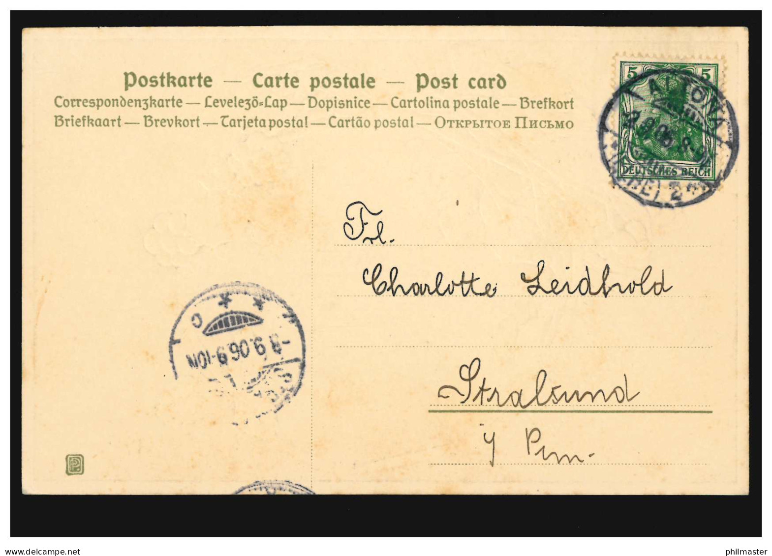 Prägekarte Geburtstag Weinreben Als Girlande Weintrauben, ALTONA 3.9.1906  - Autres & Non Classés