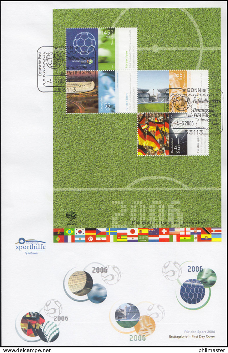 Block 67 Fußball-WM Deutschland 2006 Auf Schmuck-FDC ESSt Bonn 4.5.2006 - Covers & Documents