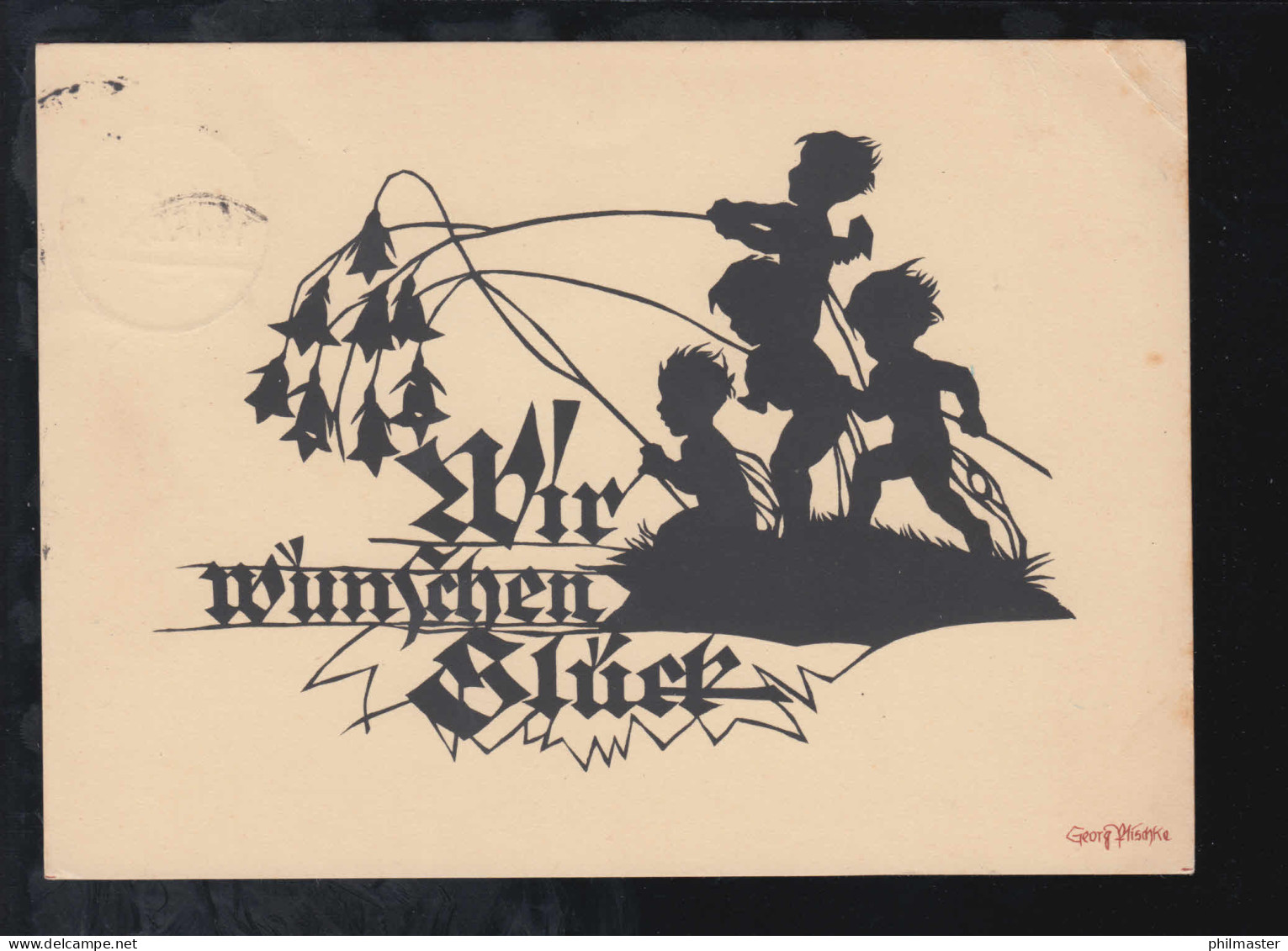 Scherenschnitt-AK Georg Plischke 4 Engel Wir Wünschen Glück! HOFHEIM/TAUNUS 1932 - Silhouette - Scissor-type