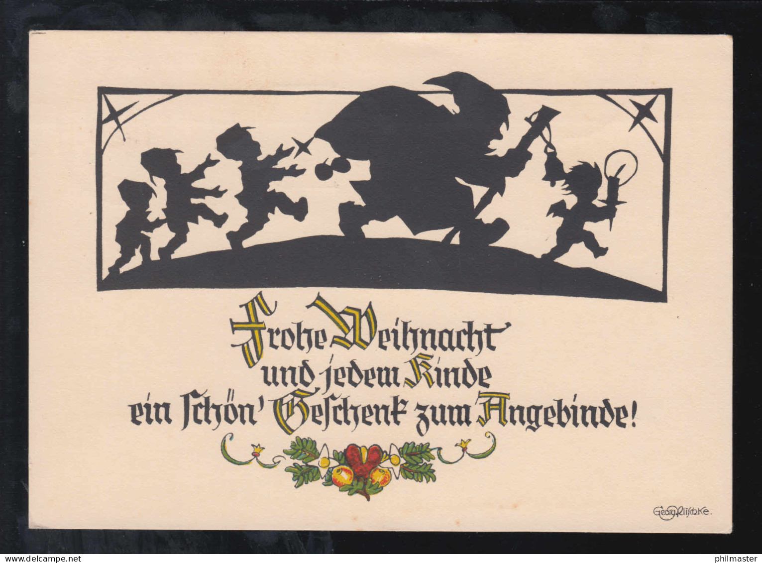 Scherenschnitt-AK Georg Plischke: Weihnachten Weihnachtsmann Engel, BERLIN 1941 - Scherenschnitt - Silhouette