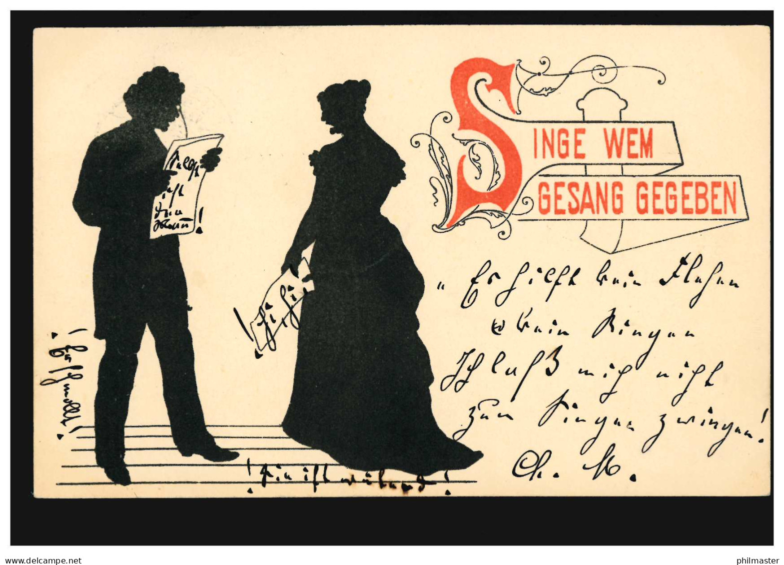 Scherenschnitt-AK Singe Wem Gesang Gegeben, LUZERN 19.8.1899  - Silhouette - Scissor-type